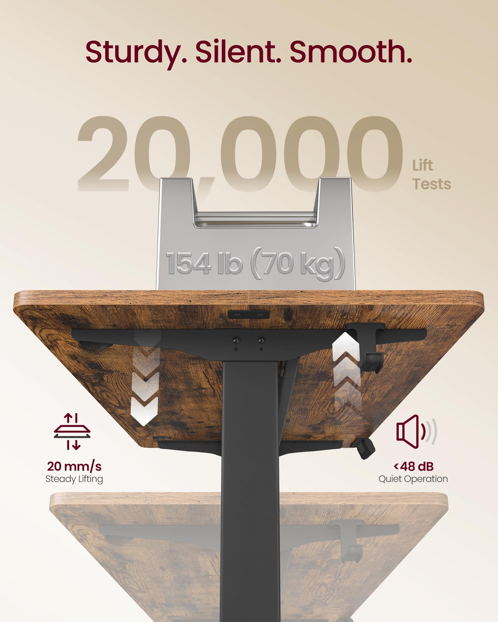 VASAGLE Electric Standing Desk - Height Adjustable 72-120 cm | Rustic Brown | Supports 70 kg 7