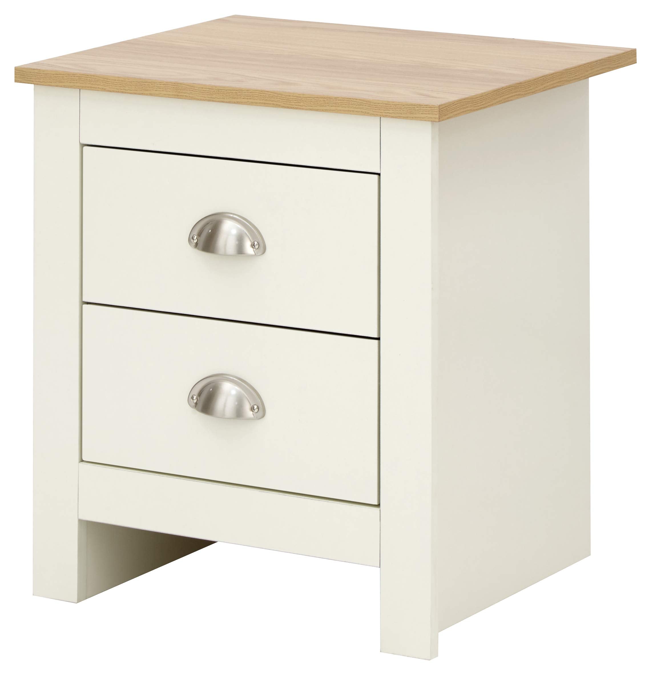 GFW Lancaster 2 Drawer Bedside Table - Cream with Oak Top | Storage | 48.2cm Height 3
