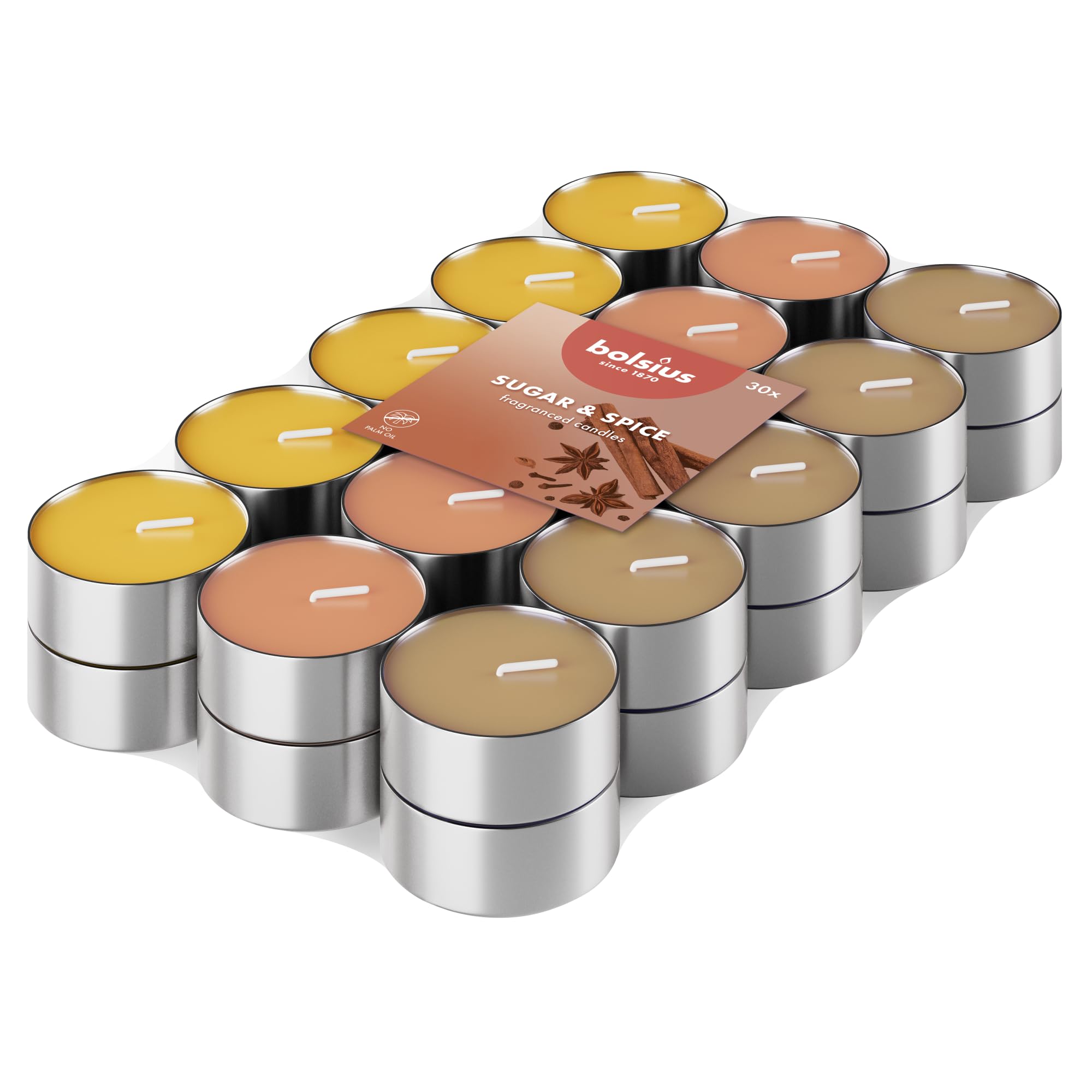 BOLSIUS Scented Tealights - Sugar and Spice | 3.5 Hour Burn Time | 30 Pack