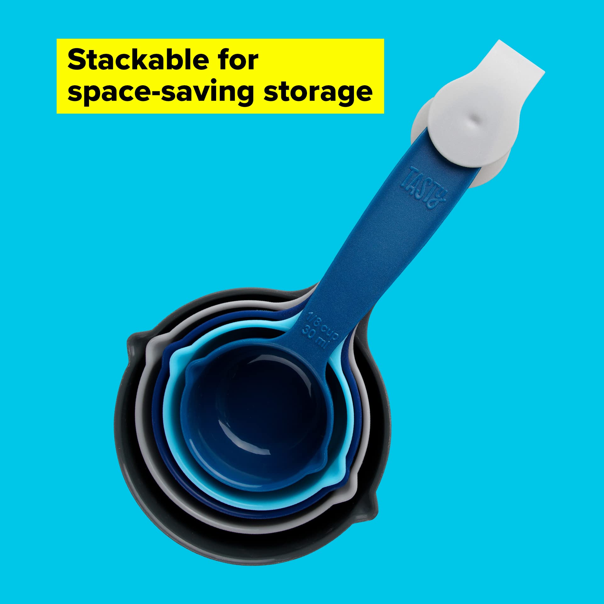 Tasty 5-Piece Plastic Measuring Cups Set - Stackable, Dishwasher-Safe | Blue Grey 6