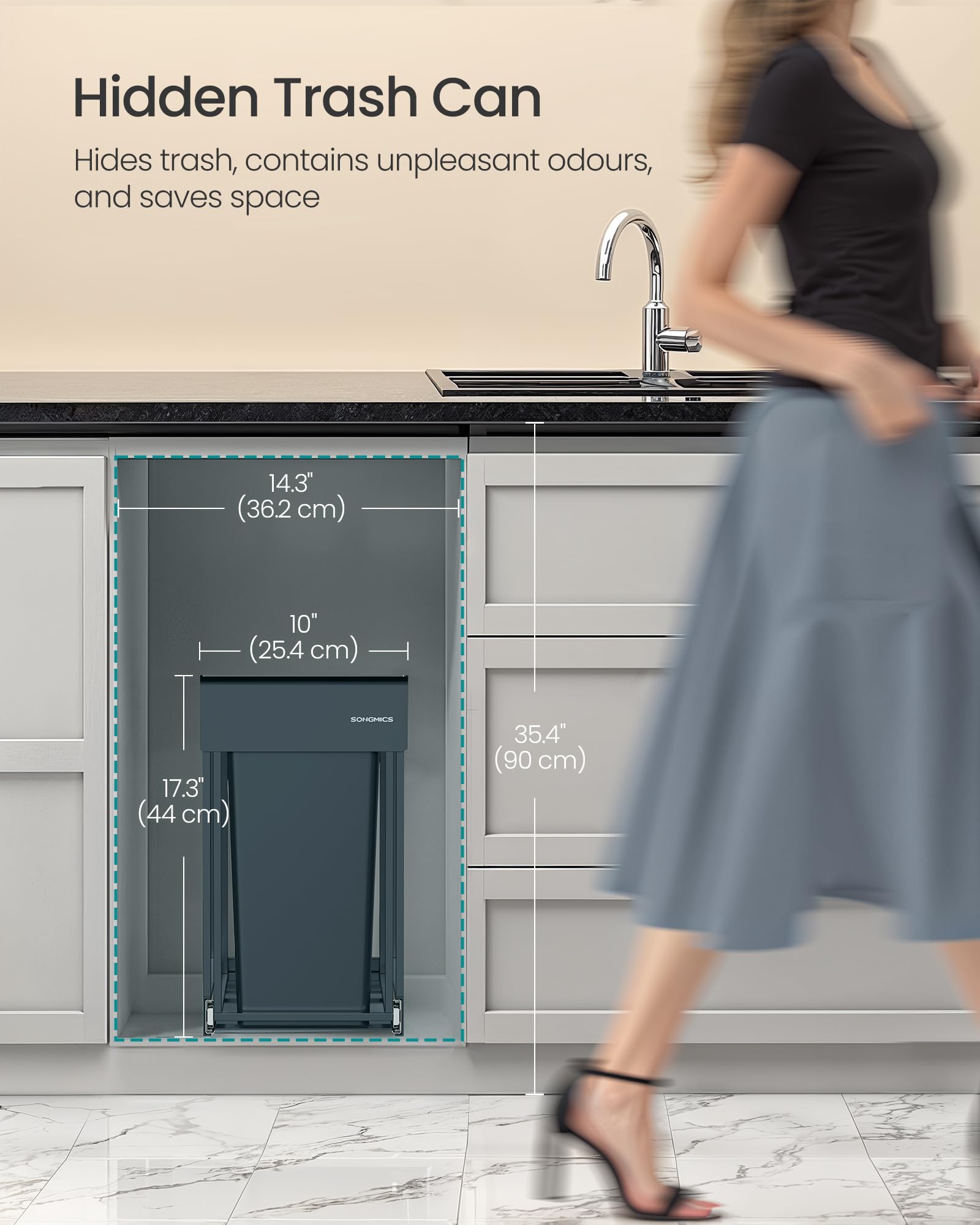 SONGMICS Pull-Out Kitchen Bin - Dual 15L Capacity | Built-in Cabinet Mount | Grey 3
