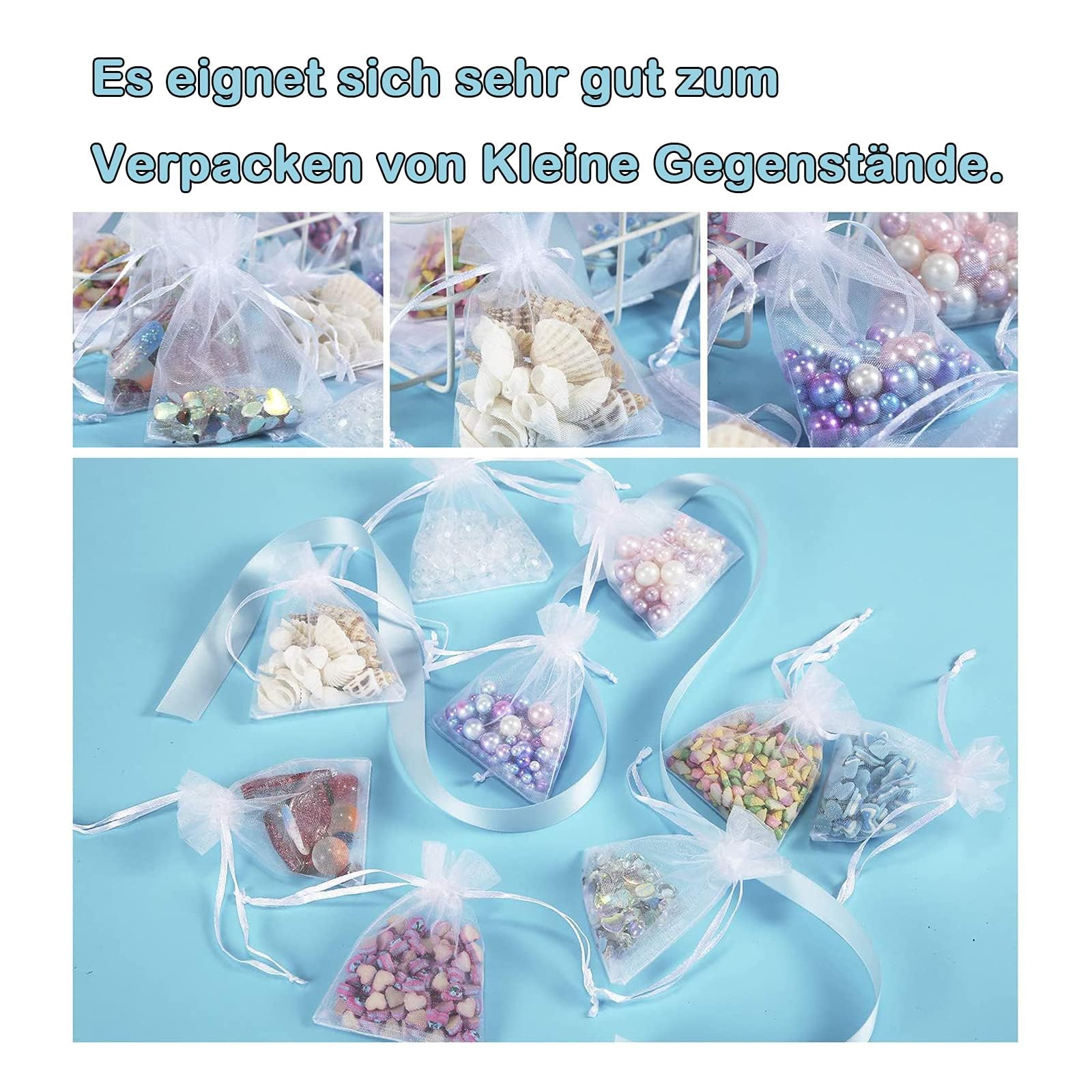Carehabi Organza Gift Bags - 100 Pcs White Drawstring Pouches | 9x7cm for Wedding Favors & Jewelry 5