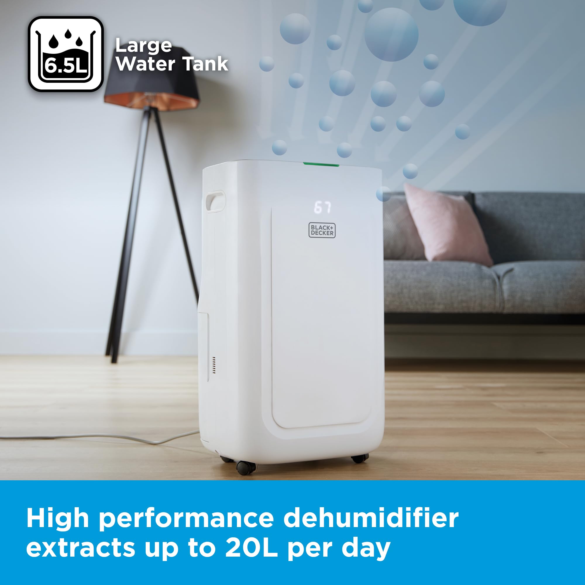 BLACK+DECKER BXEH60014GB Smart Dehumidifier - 20L Extraction, Wi-Fi Control, 4 Modes | White 4
