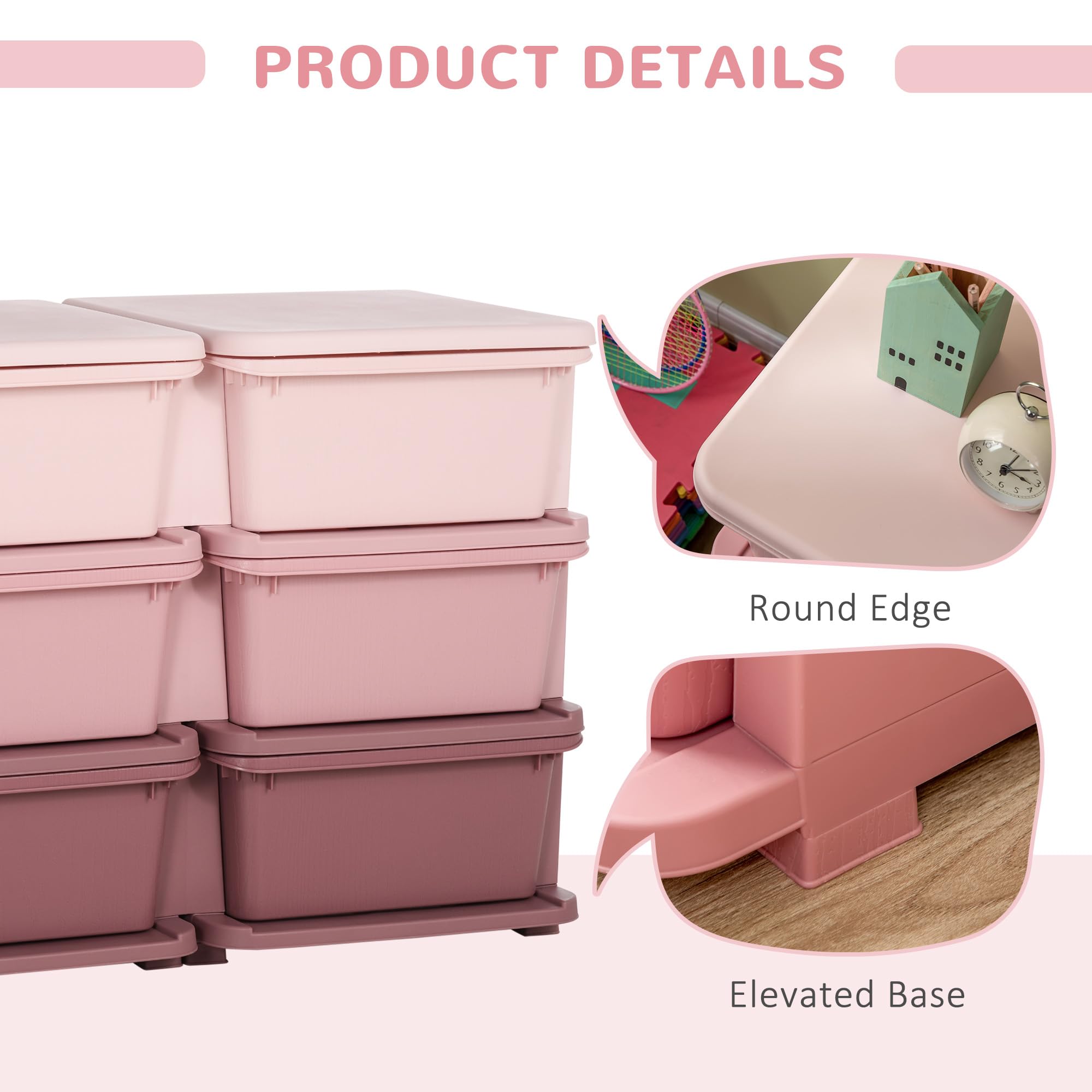 HOMCOM 6-Drawer Plastic Toy Storage Unit for Kids | 3-Tier Organization | Pink | 75L x 37W x 56.5H cm 7