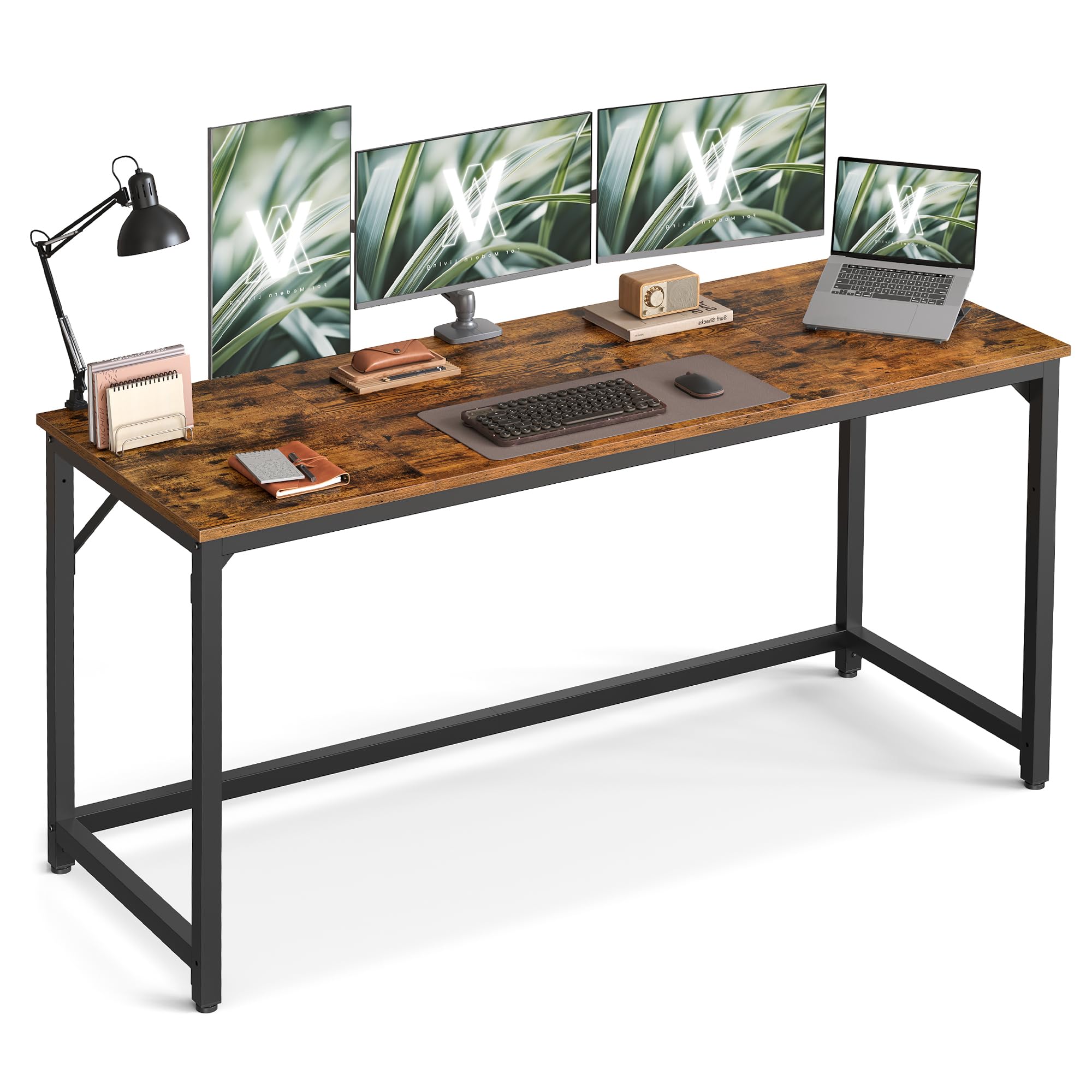 VASAGLE Computer Desk - 160 x 60 cm Workspace | Rustic Brown & Ink Black | Supports 50 kg