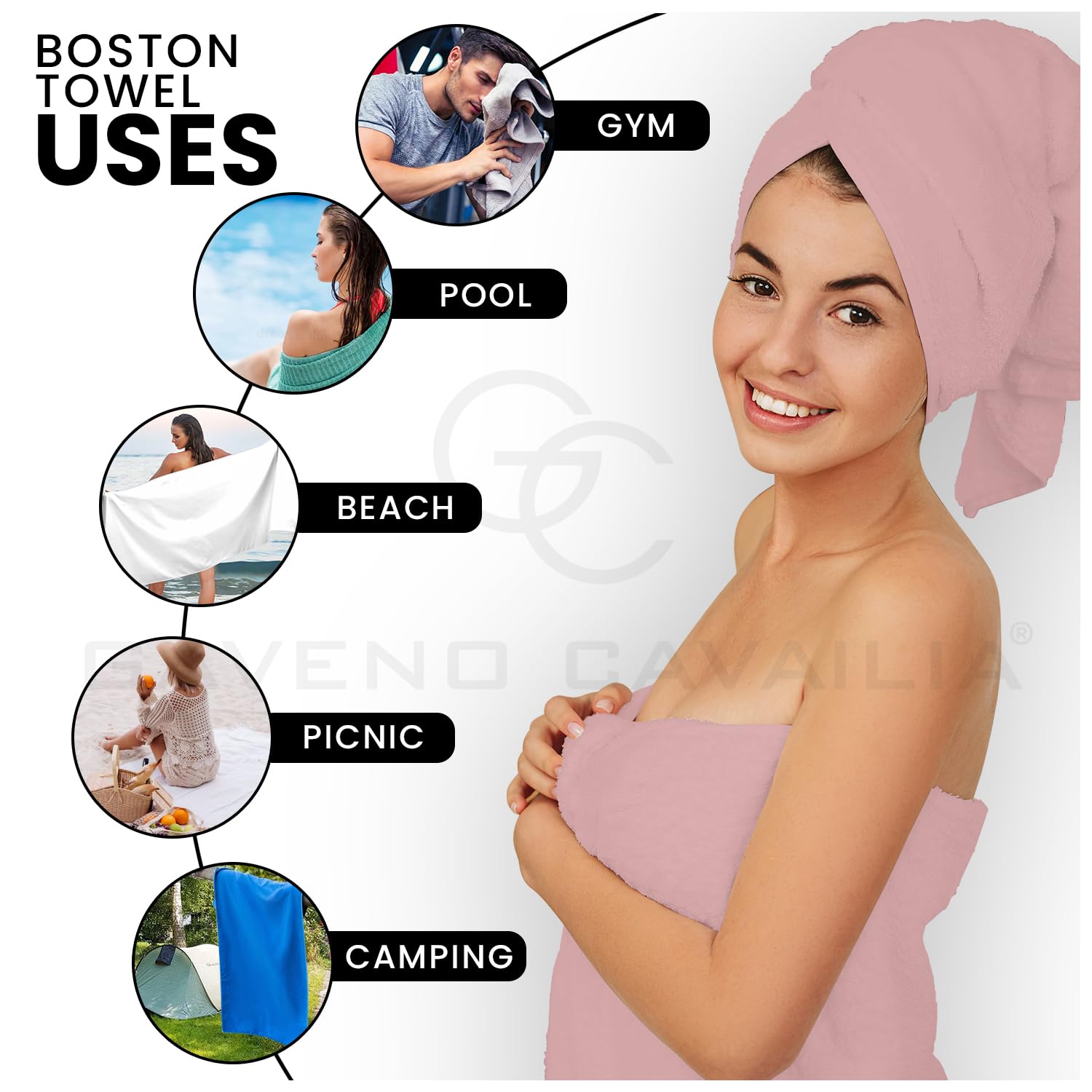 GC GAVENO CAVAILIA 8 Piece Towel Set - 450 GSM Cotton, Quick Dry, Blush Pink 3
