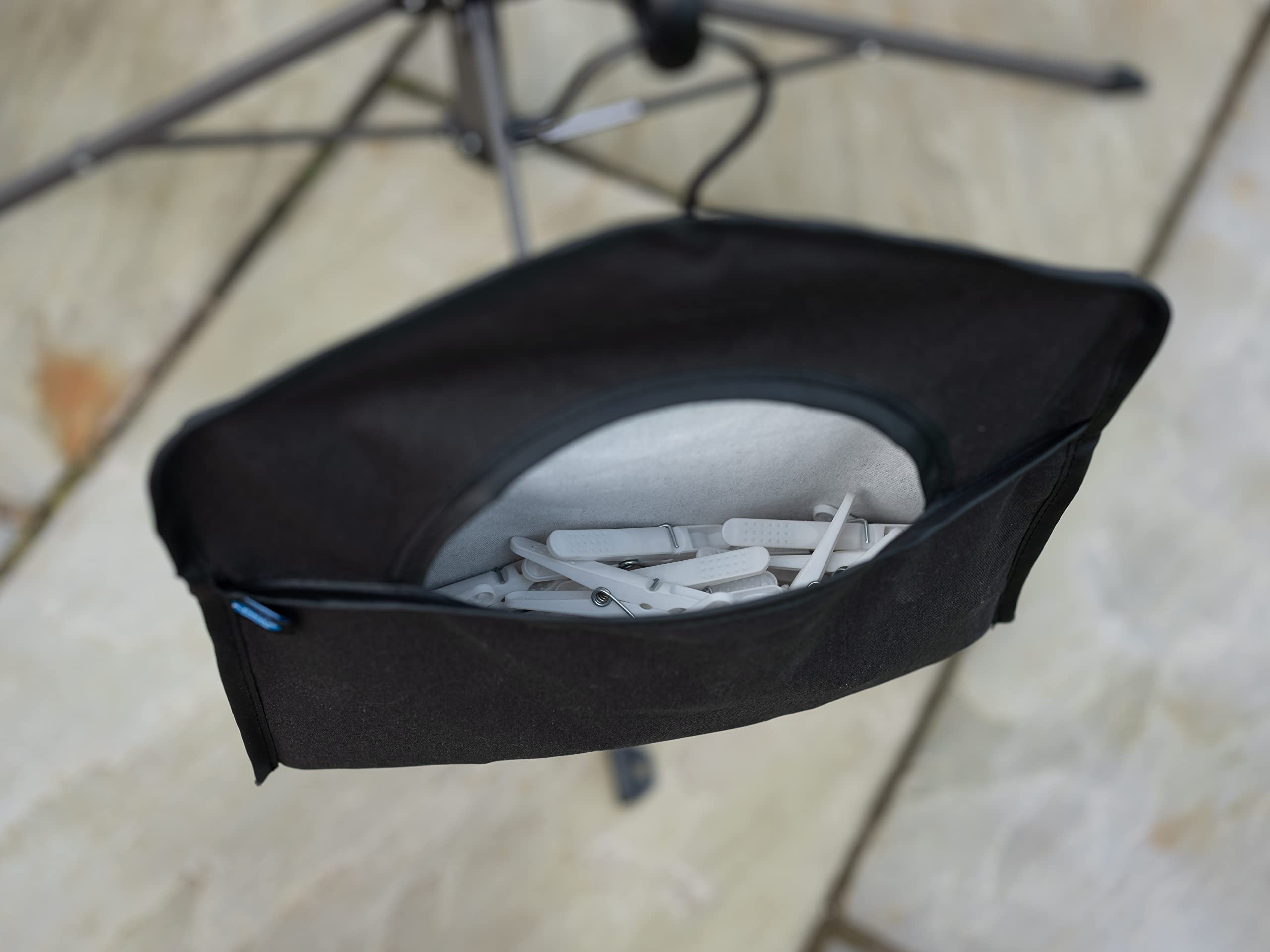 Addis Outdoor Laundry Clothes Peg Storage Bag with Metal Hanger - Black | Shower Resistant 3