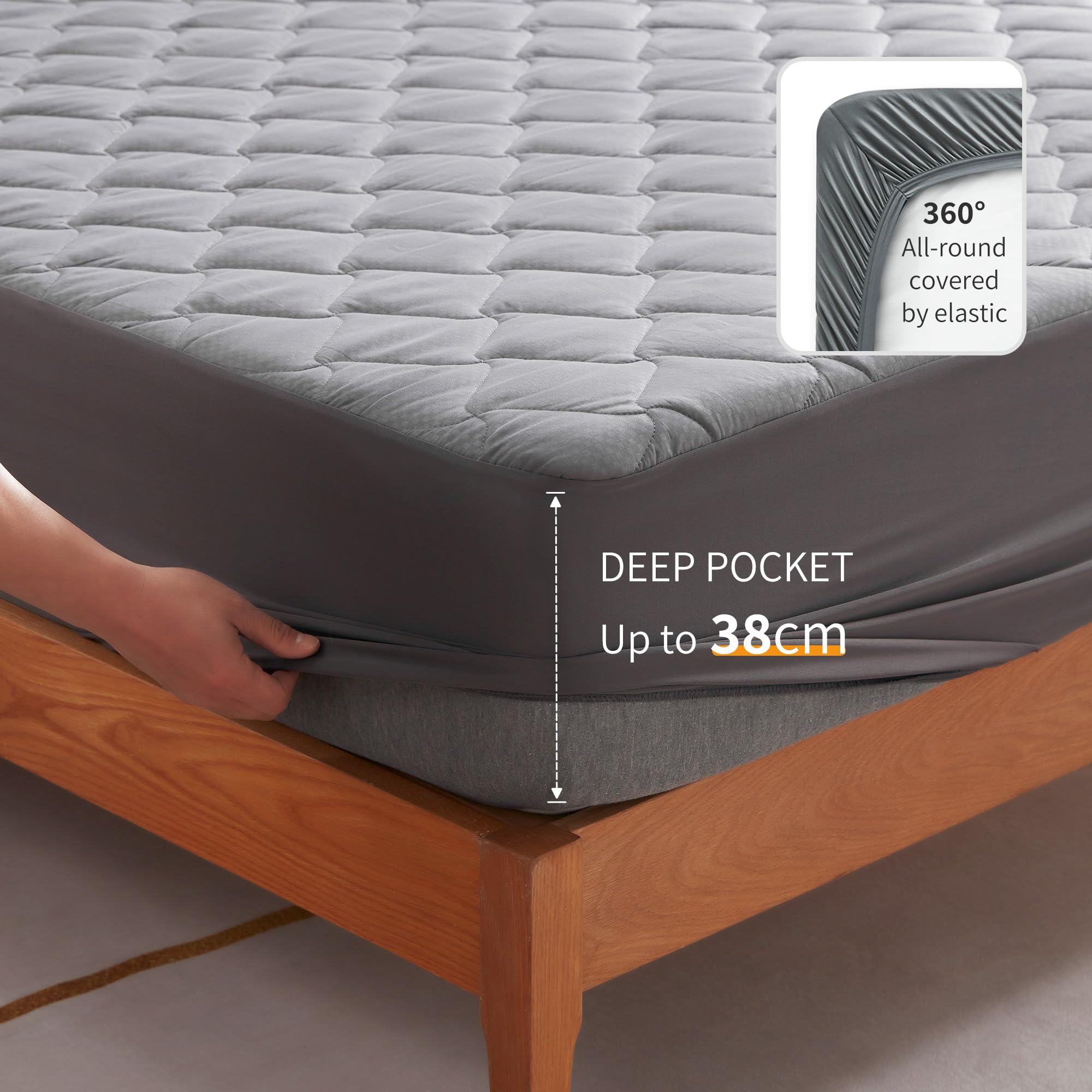 Sonive Waterproof Quilted Mattress Pad - King Size, 38cm Deep Pocket, Breathable Microfiber 4