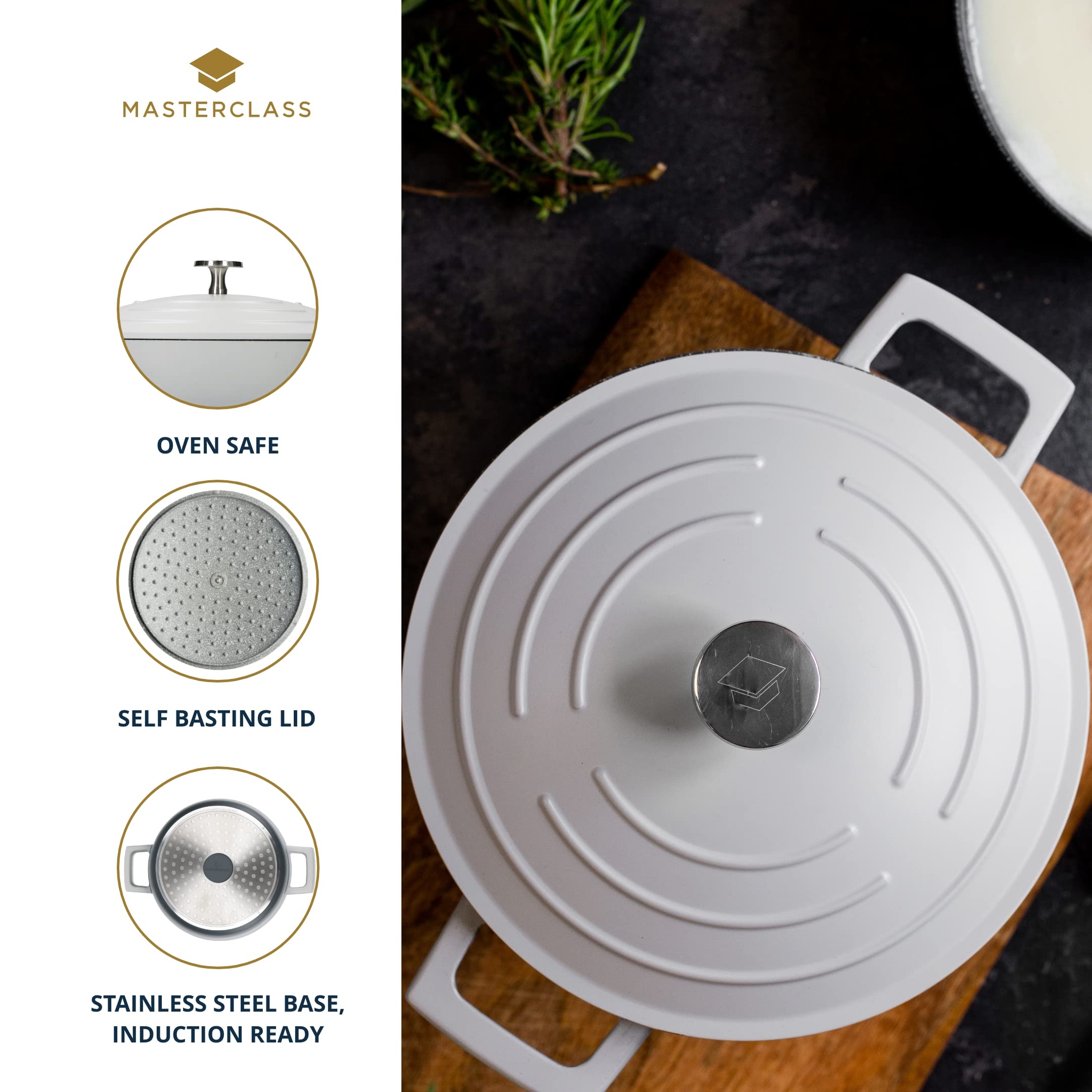 MasterClass Cast Aluminium Shallow Casserole Dish - 28cm, 4L Capacity | Hob to Oven | Grey Ombre 4