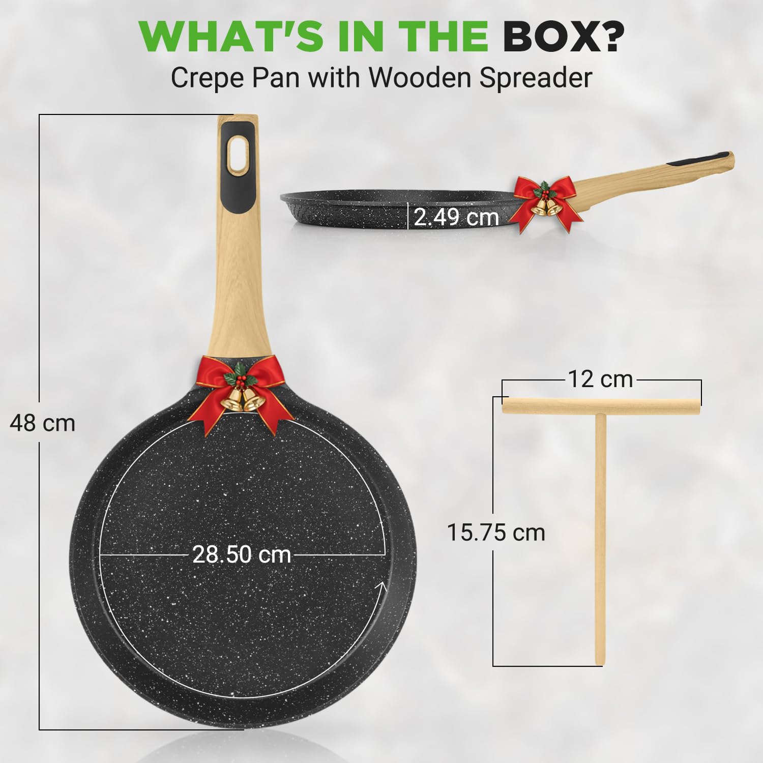 Nutrichef 28cm Non-Stick Marble Coated Crepe Pan with Wooden Spreader | Induction Ready 7