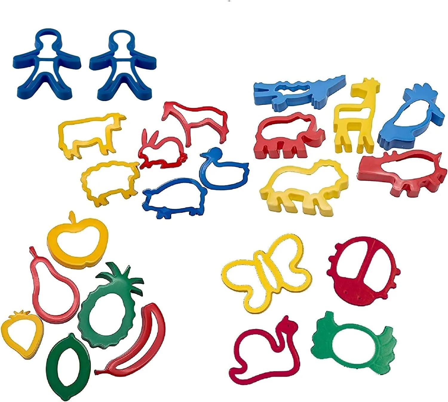Craftplay 24-Piece Assorted Cookie/Dough Cutters Set - Strong Plastic | Jungle, Farm, Fruit & Veg Shapes