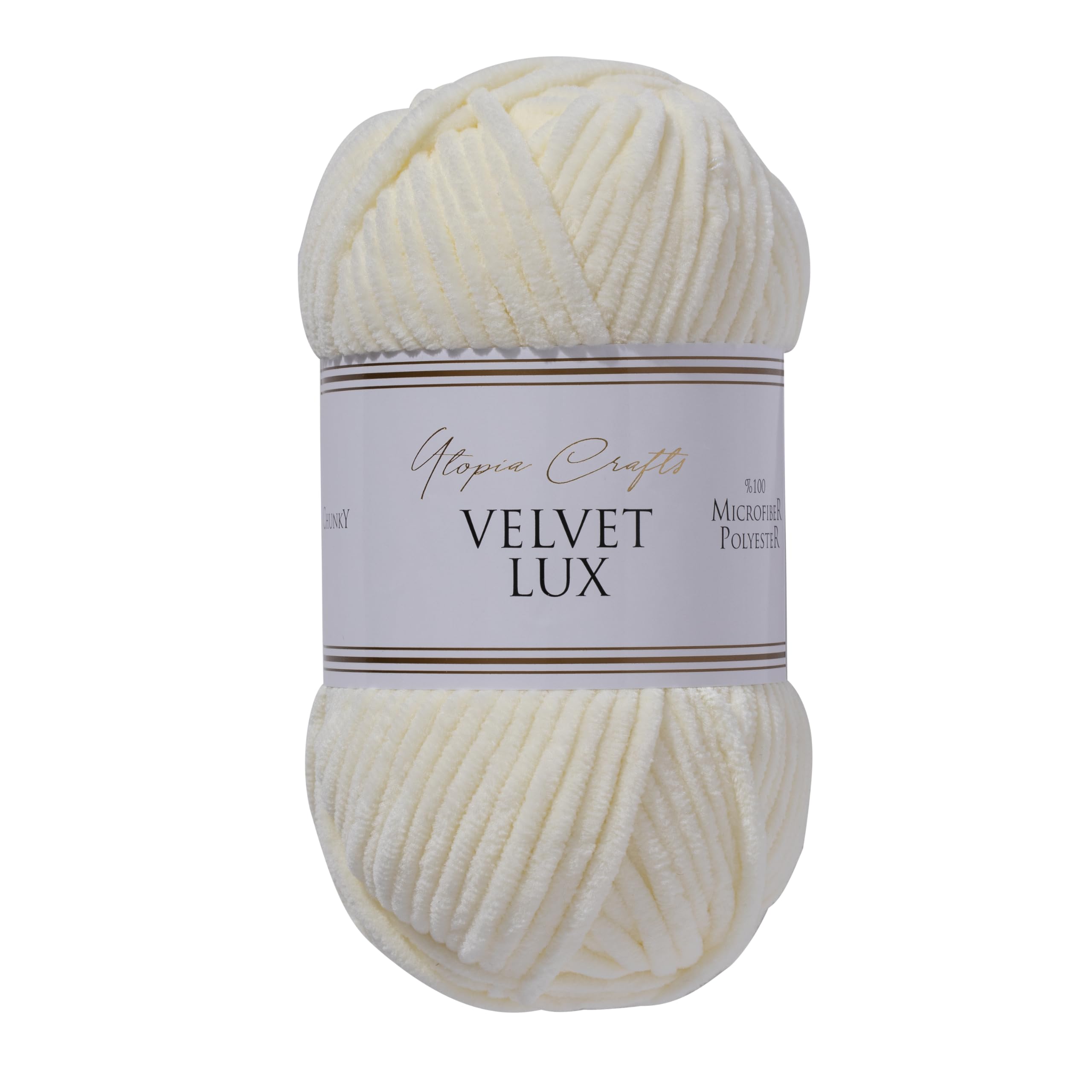 Utopia Crafts Velvet Lux Chenille Chunky Yarn - Super Soft Polyester for Knitting & Crochet | 100g Ivory 1
