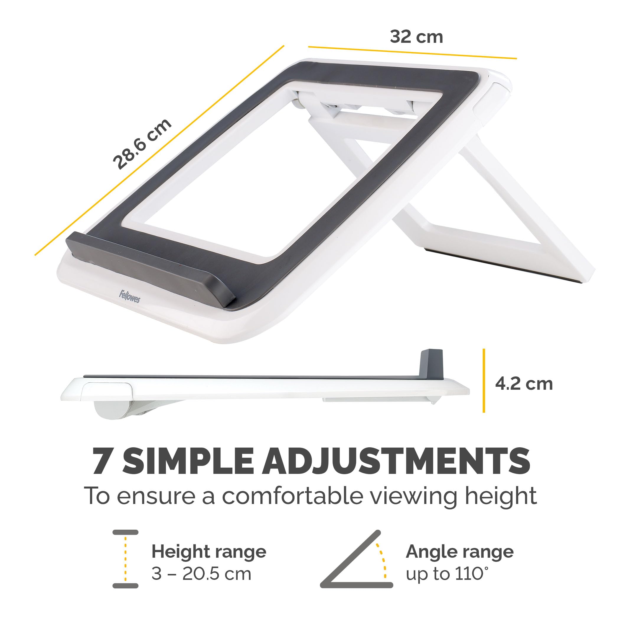 Fellowes I-Spire Series Portable Height Adjustable Laptop Stand for Desk | Supports Up to 17-Inch Laptops | White 5