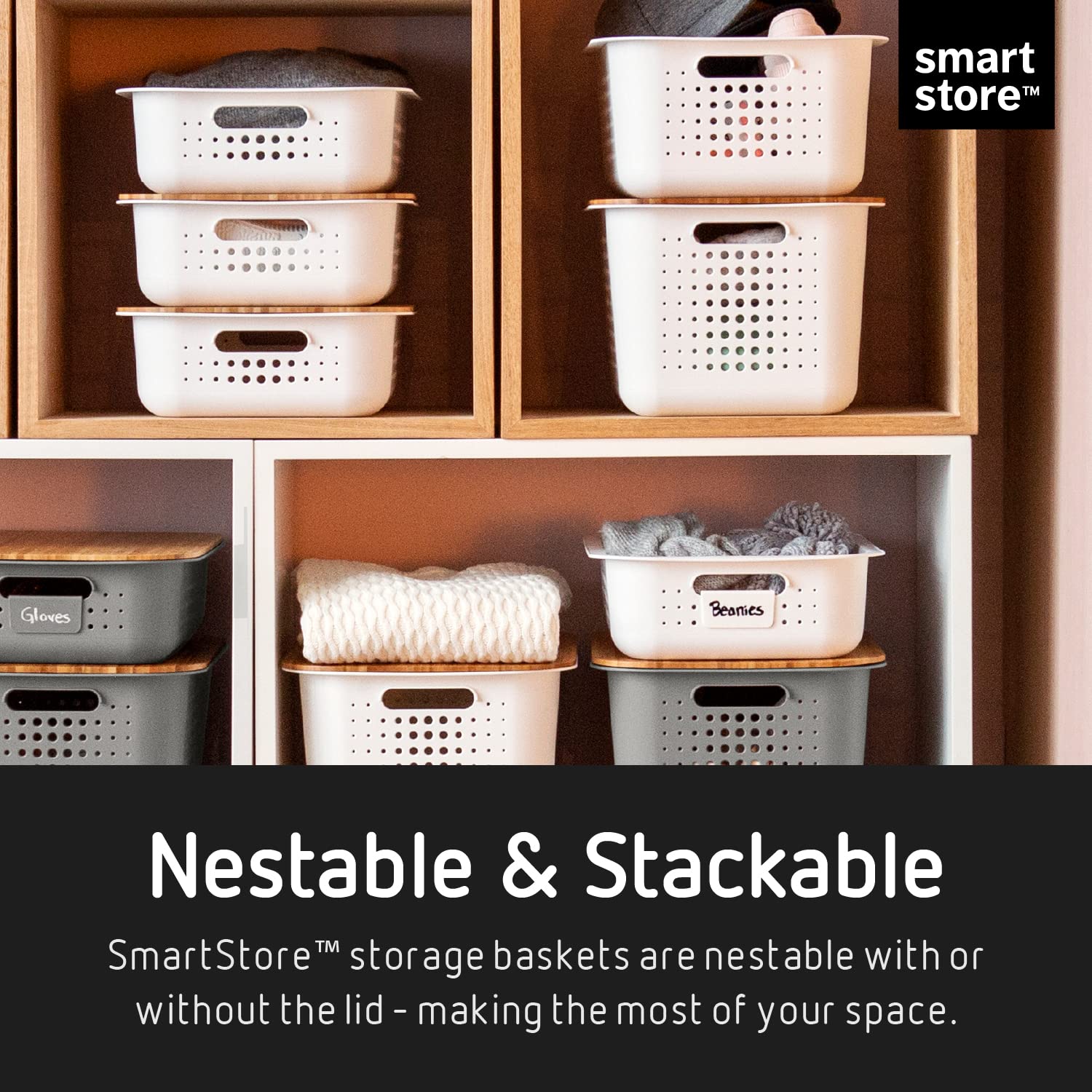 SmartStore 10L Recycled Plastic Storage Basket with Handles | Taupe | Stackable & Nestable 3