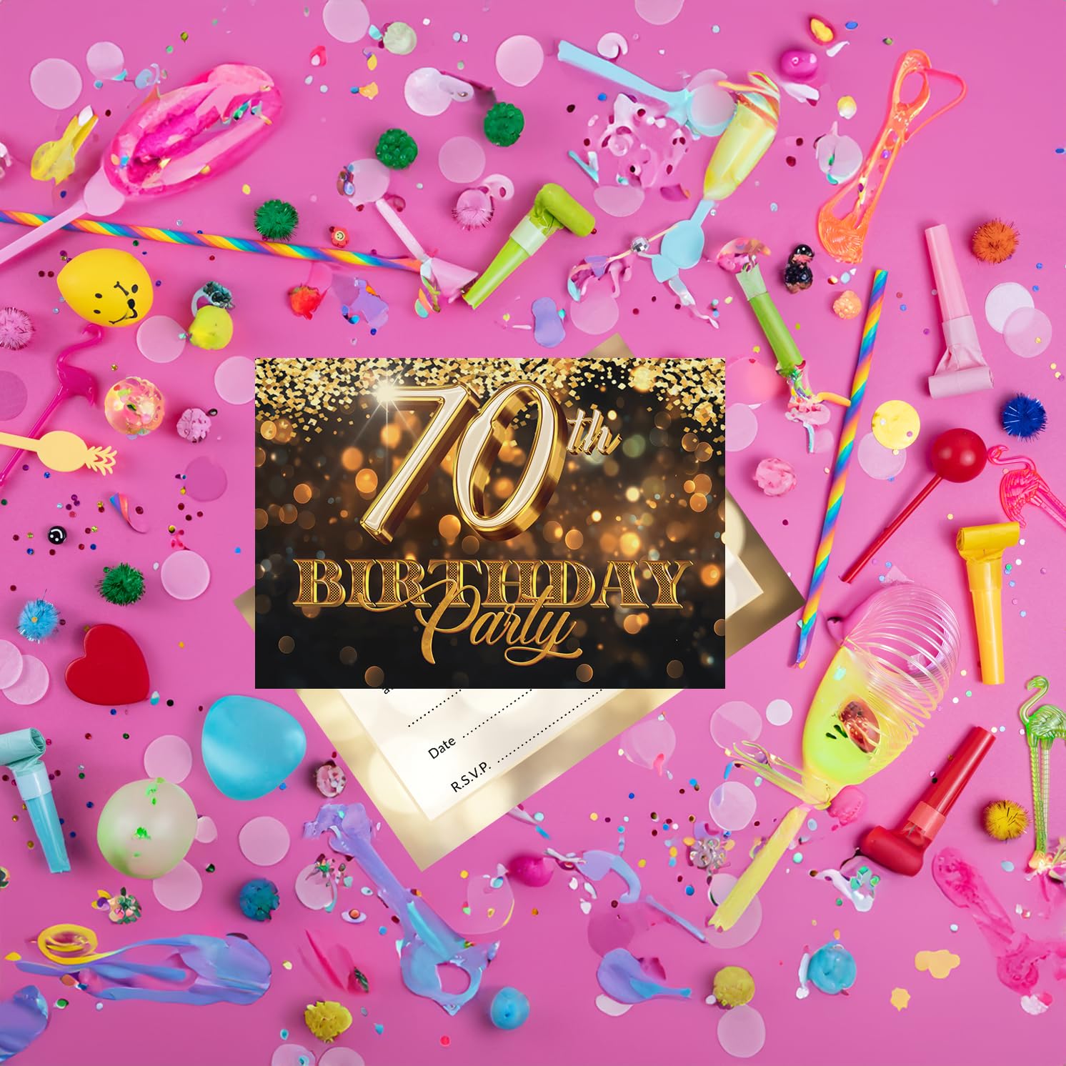Stuff4 70th Birthday Party Invitations - Gold Confetti Design | 36 Pack with Envelopes 6