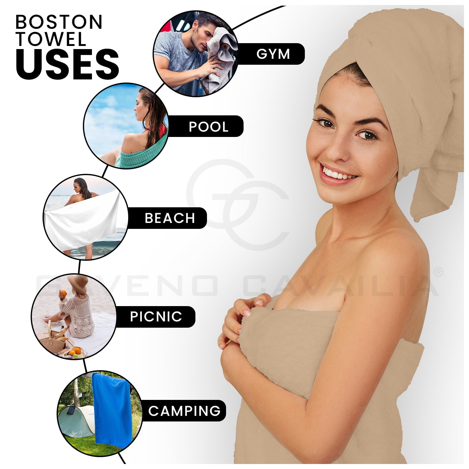 GC GAVENO CAVAILIA 8 Piece Towel Set - 450 GSM Quick Dry Cotton | Natural Color | Includes 4 Face, 2 Hand, 2 Bath Towels 3