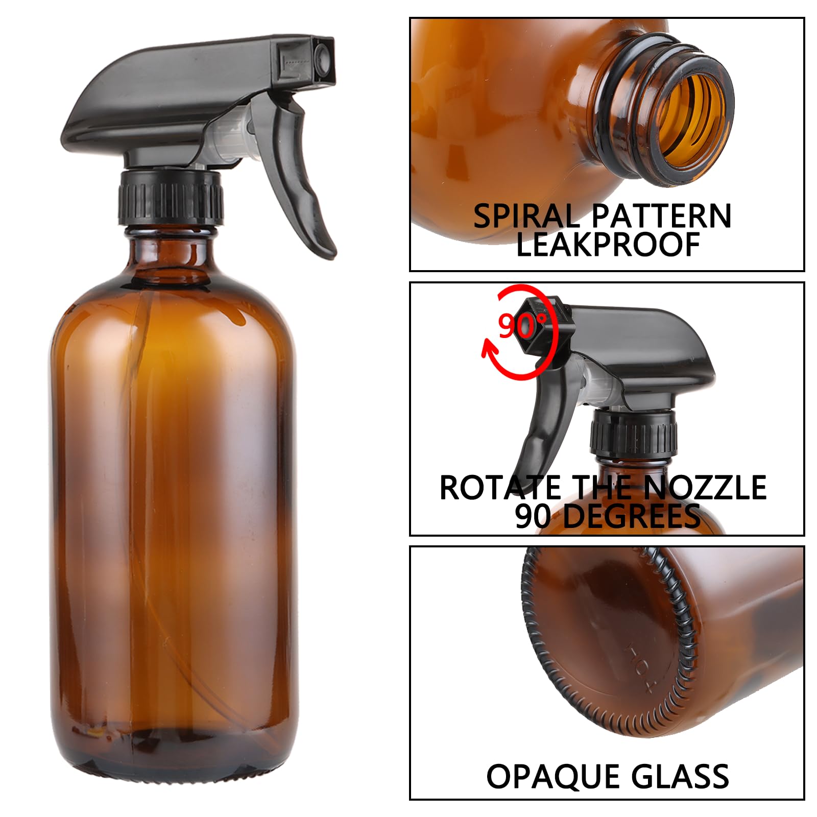 ASelected 2 Pcs Amber Glass Spray Bottles - 500ml Leak Proof Reusable for Cleaning & Gardening 5