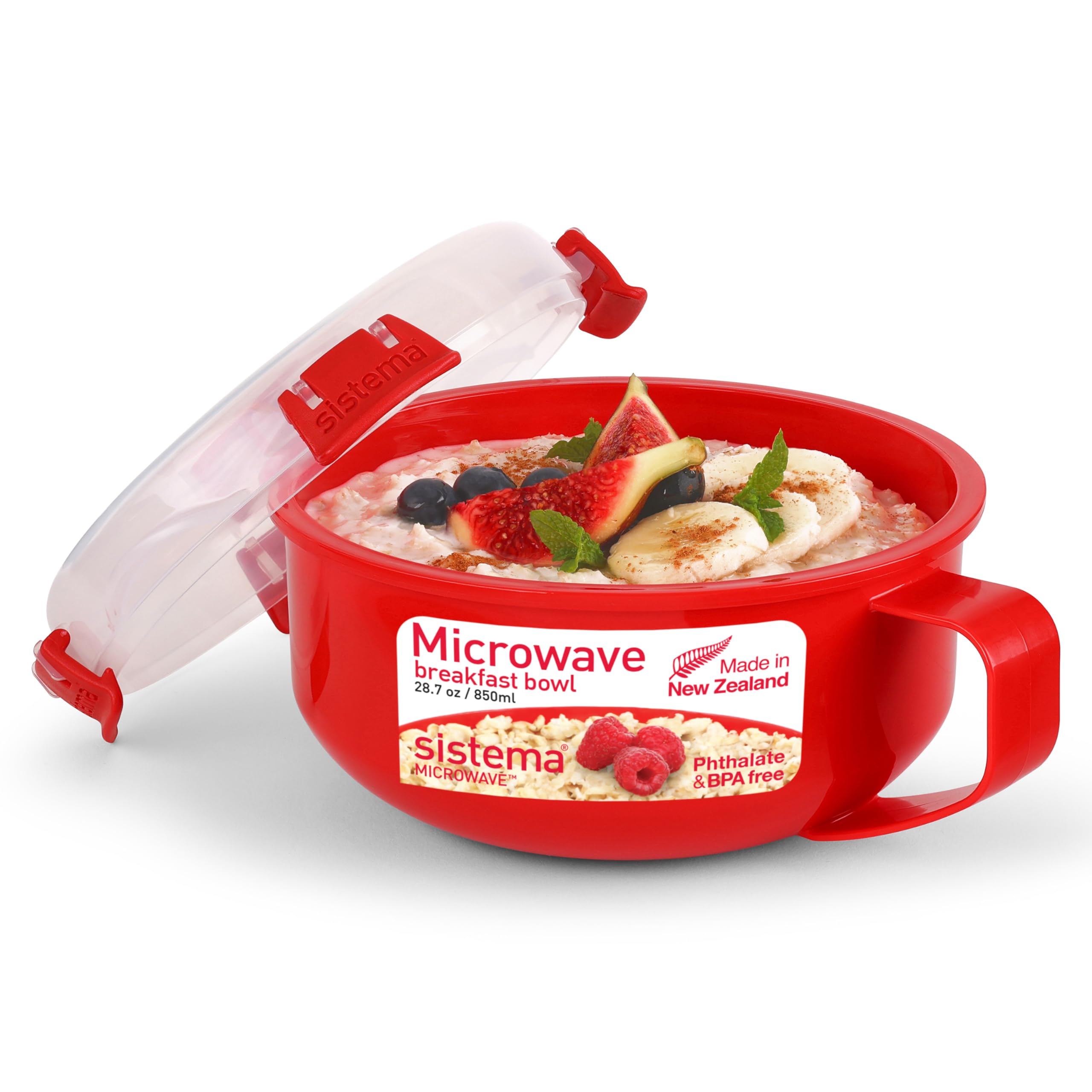 Sistema Microwave Breakfast Bowl - 850 ml Round Container with Steam Vent | BPA-Free Plastic | Red | 1 Count