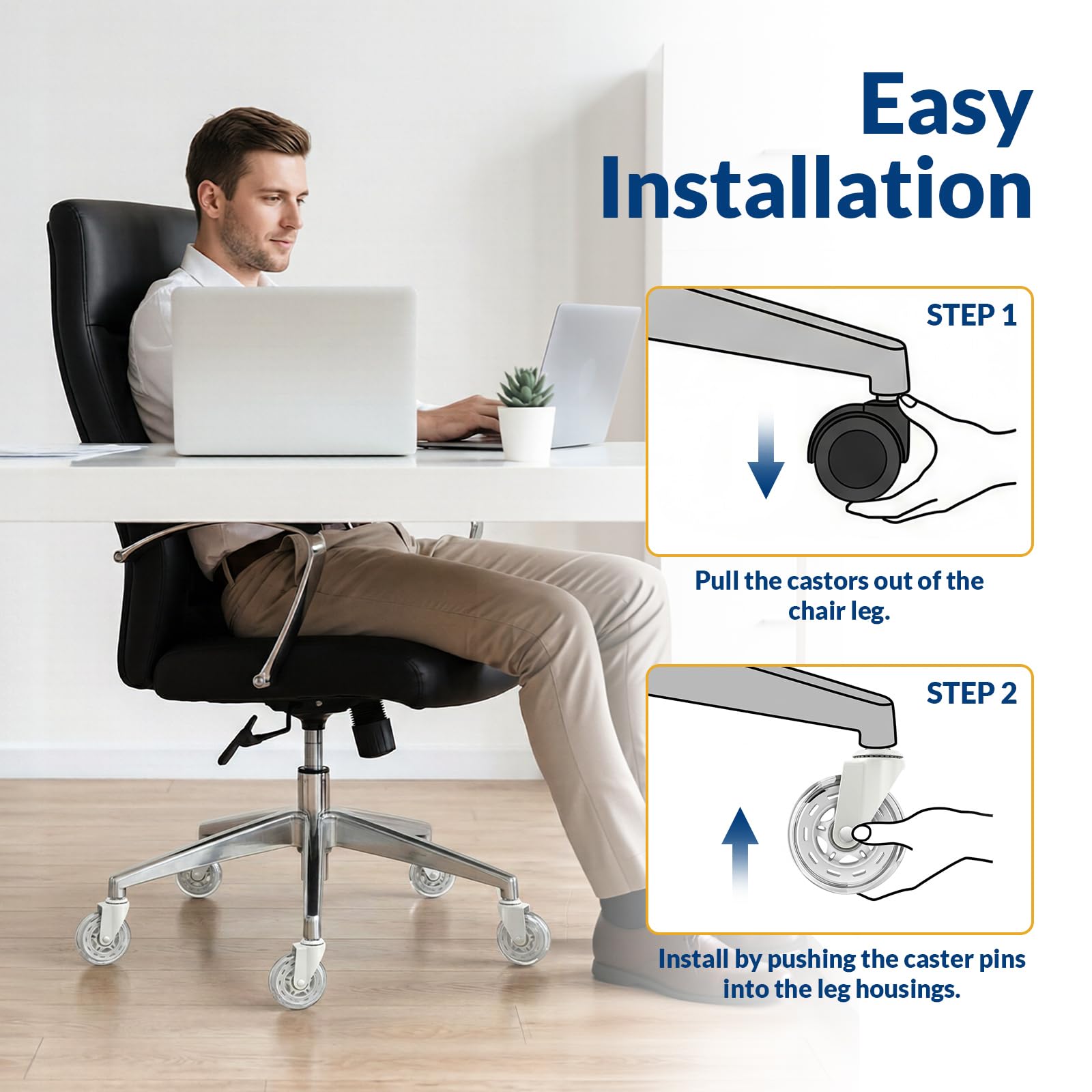 COSYLAND Office Chair Castors - Set of 5 Replacement Rubber Wheels | Heavy-Duty Support | 11mm Stem 6