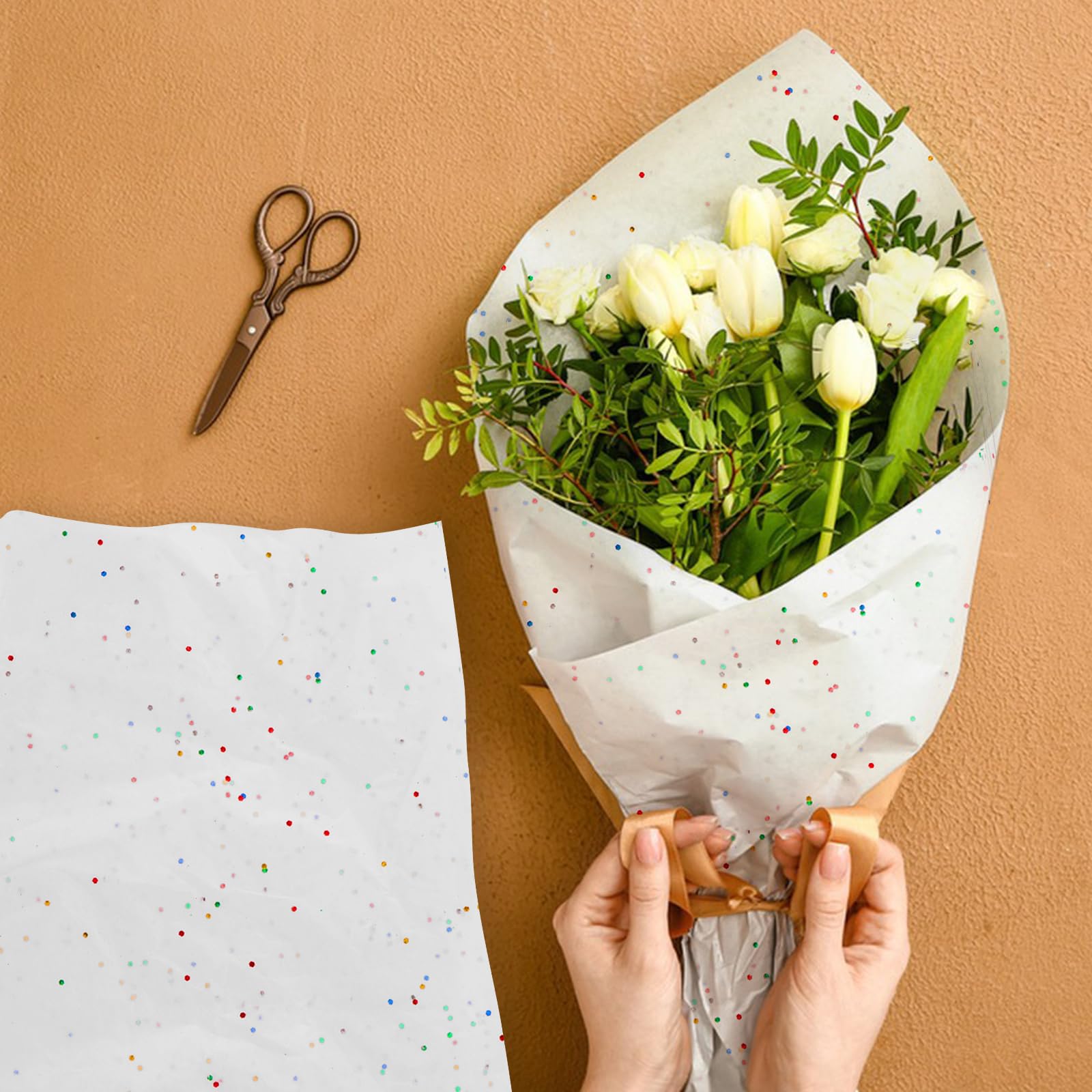 ASelected 72 Sheets White Glitter Tissue Paper for Gift Wrapping | 50x70 CM Sheets | Reusable Material 7