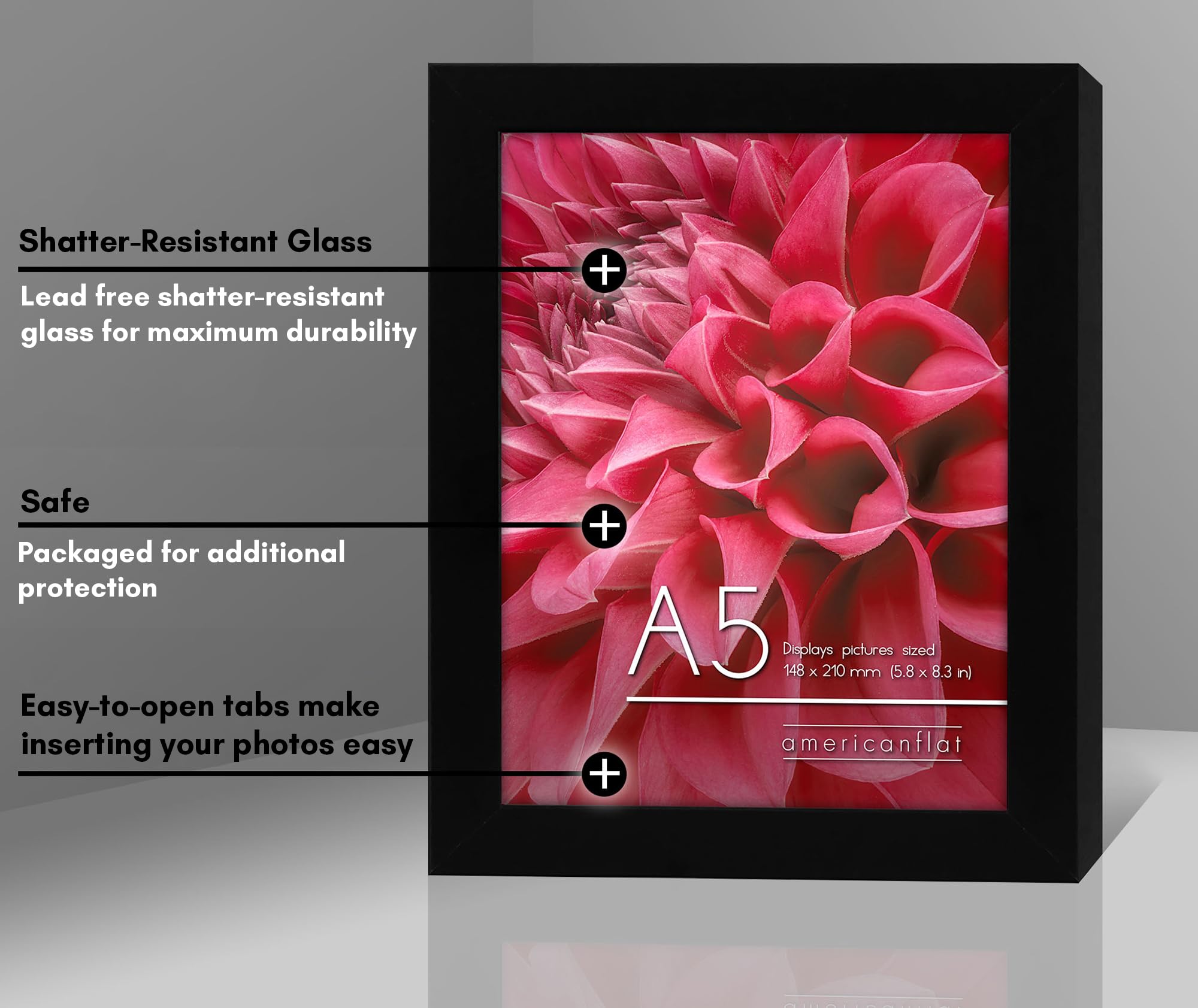 Americanflat A5 Picture Frames in Black - Set of 2 | Engineered Wood | Shatter Resistant Glass | Wall & Tabletop Display 4