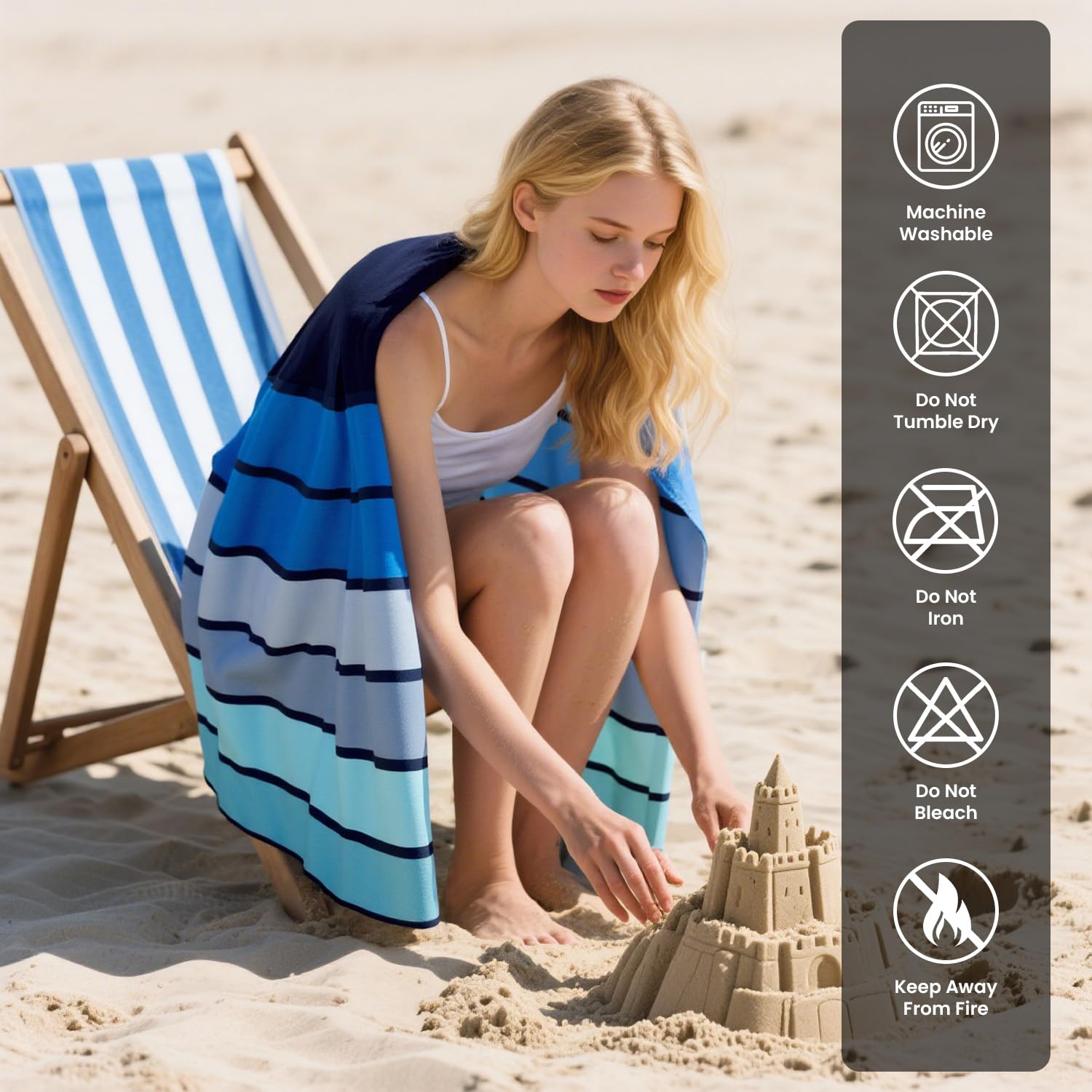 GC GAVENO CAVAILIA Extra Large Beach Towel - 180x100 cm Quick Dry Polyester with Non-Slip Backing 6