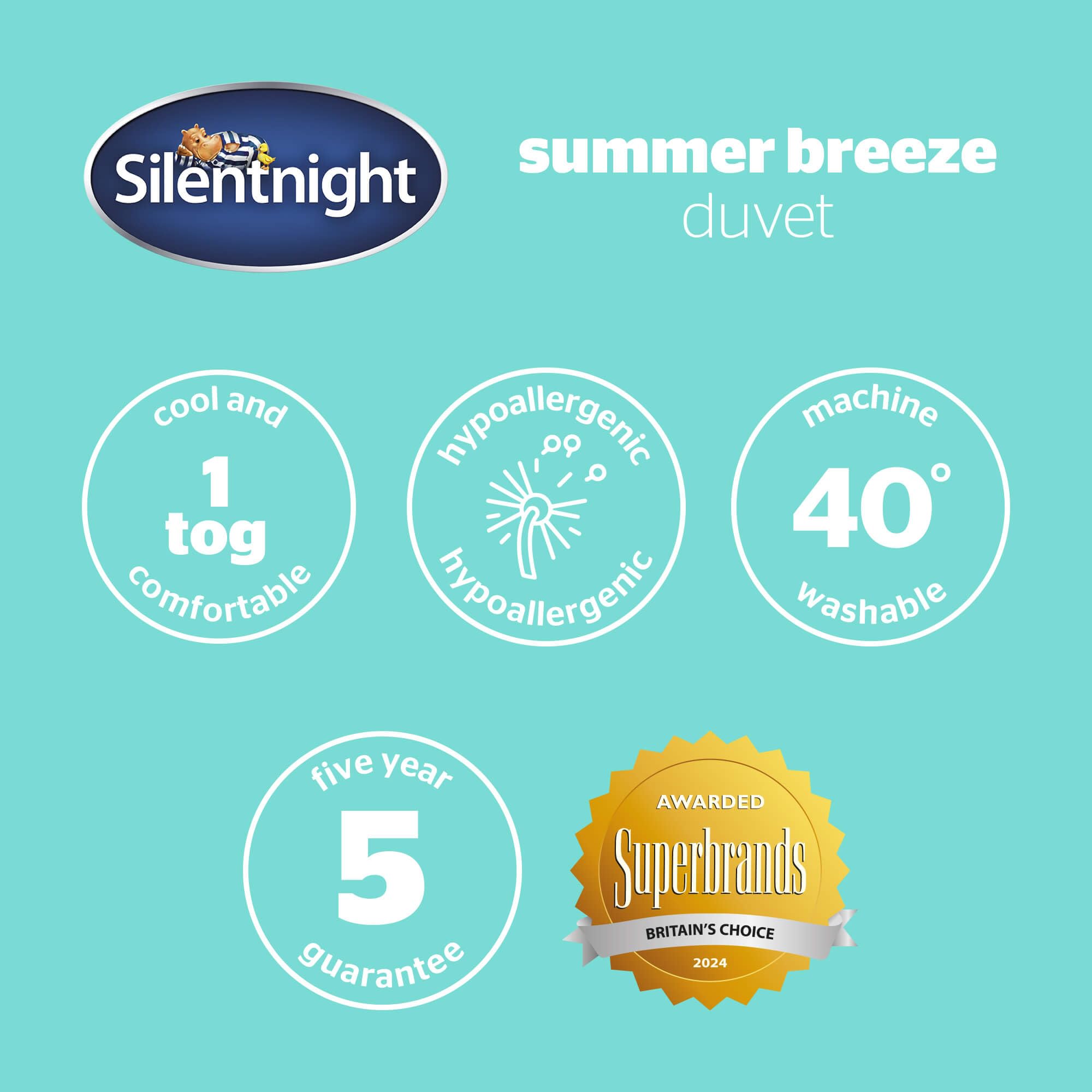 Silentnight Summer Breeze 1.0 Tog Duvet - Lightweight & Hypoallergenic | Double Size 8