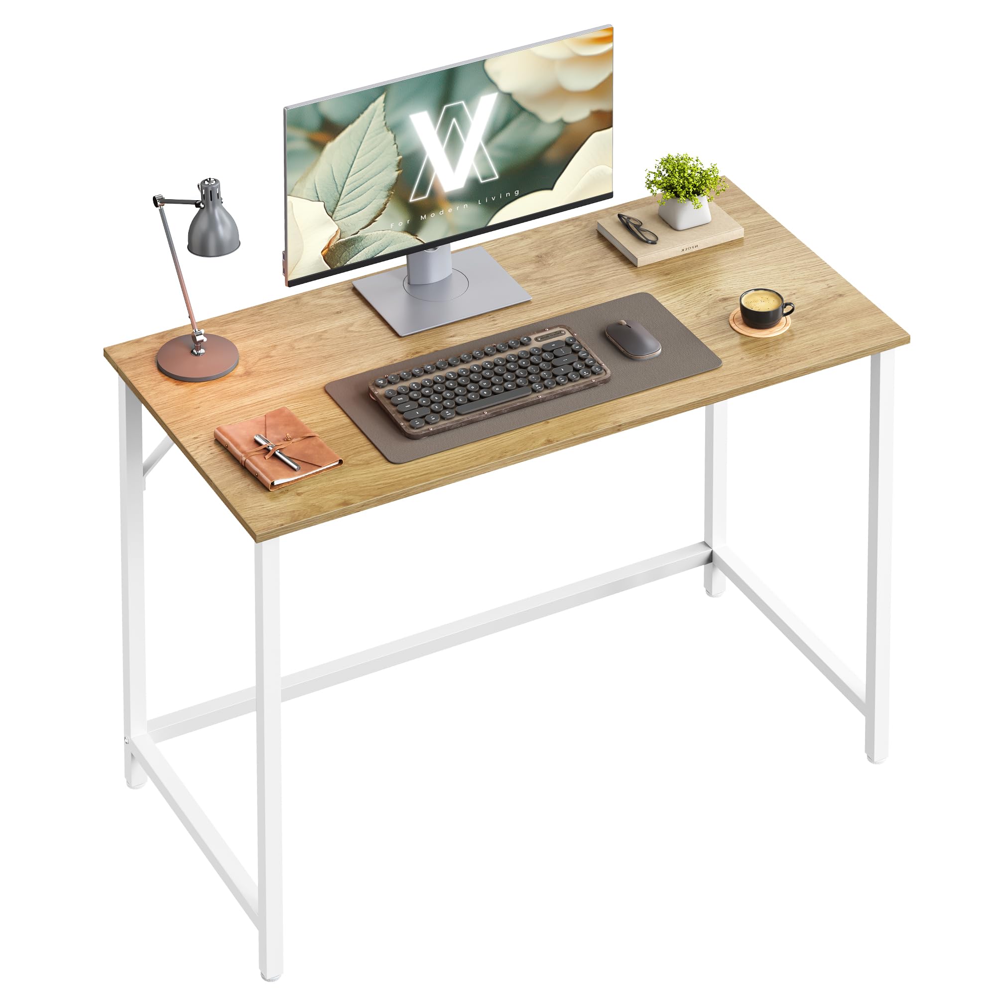 VASAGLE Computer Desk - Compact 100 x 50 cm Workspace | Natural Oak & Pearl White | 50 kg Load Capacity