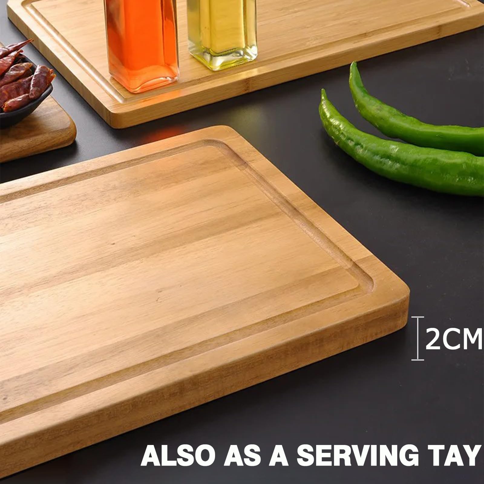 Vivo Technologies Bamboo Cutting Board - Large Reversible Serving Board | 37 x 25 x 2cm 5