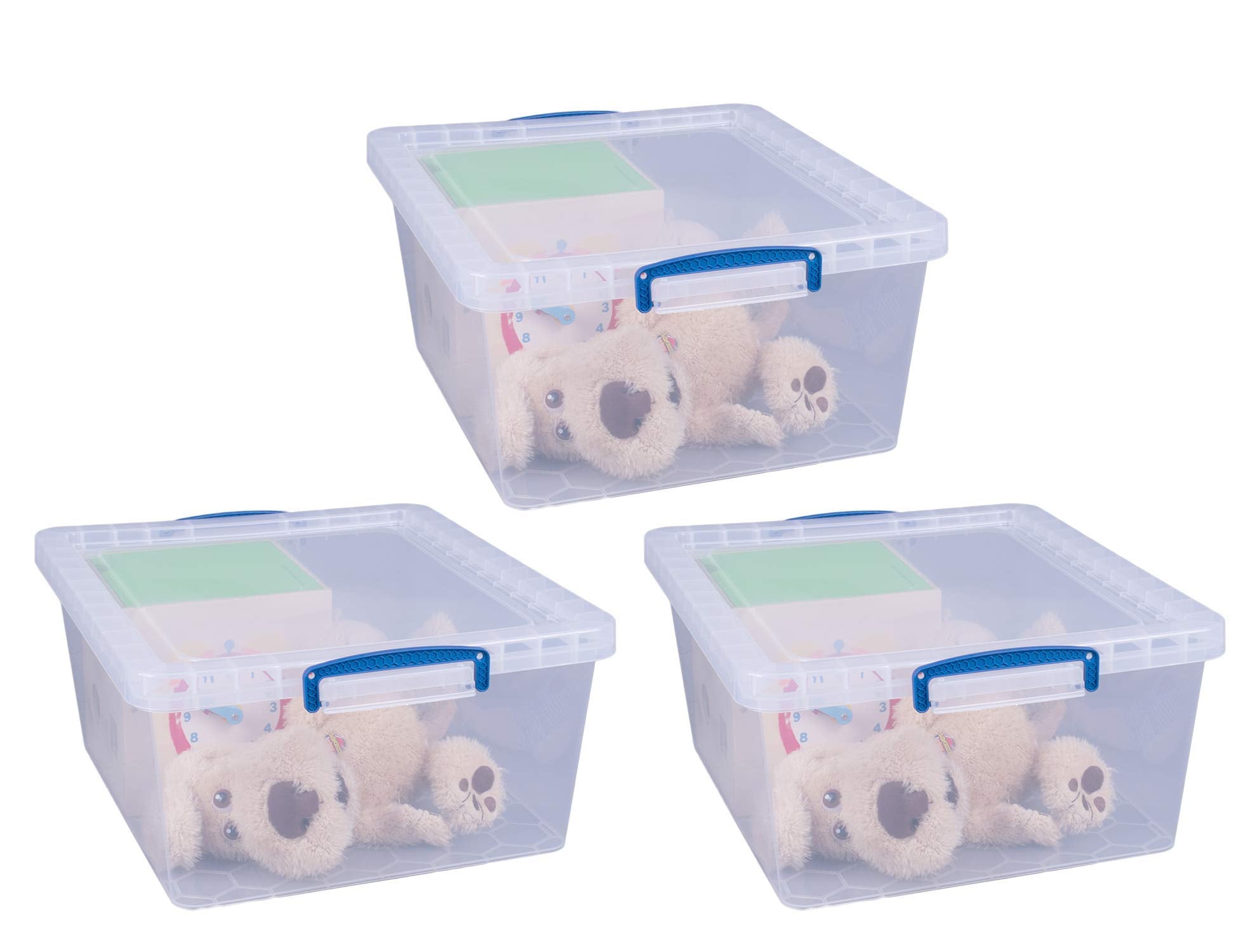 Really Useful Box Nestable Plastic Storage Box - 17.5 Litre, Clear, Pack of 3 | Lockable Lid 6