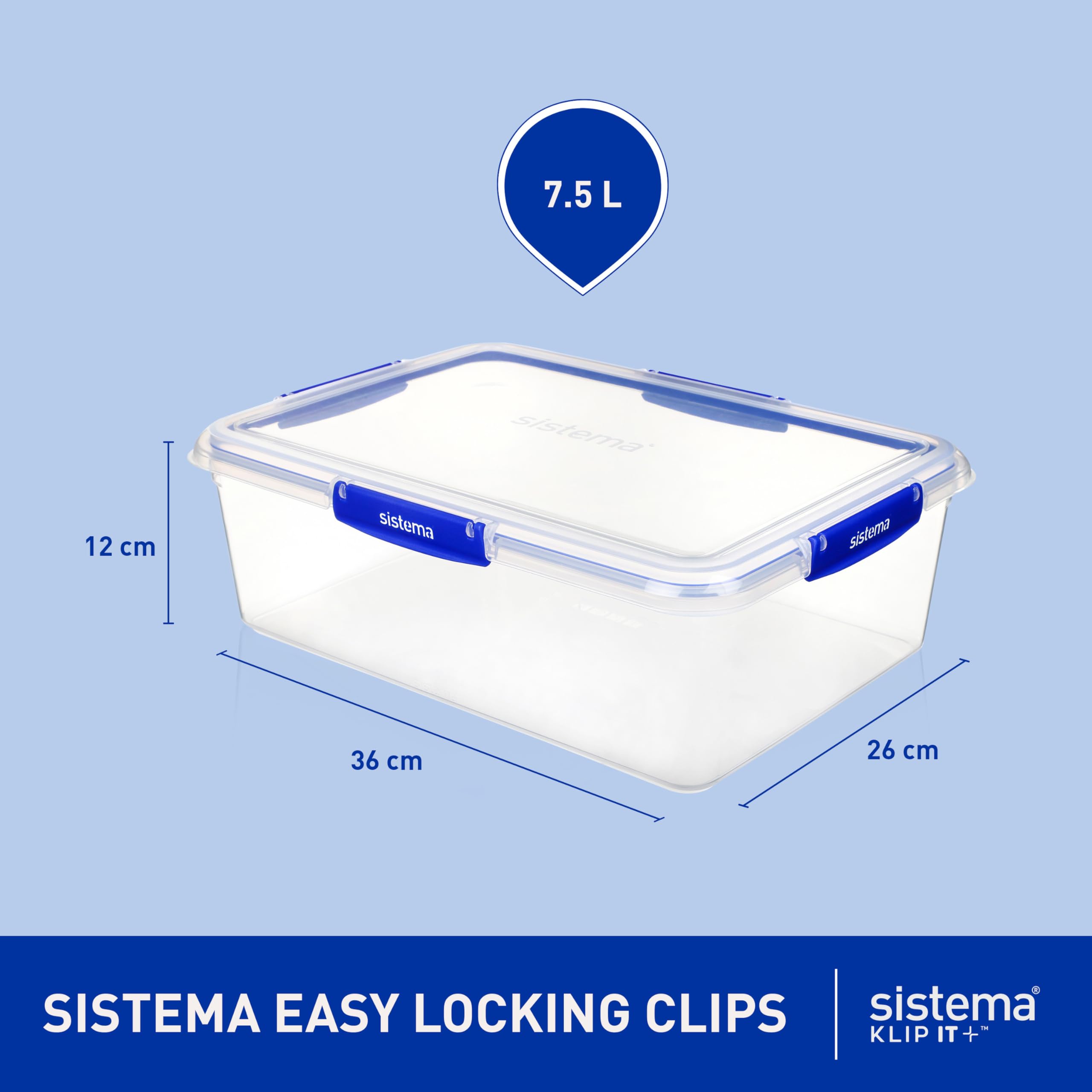 Sistema KLIP IT PLUS Food Storage Container - 7.5L Rectangle | Stackable Airtight Fridge/Freezer Box | BPA-Free Plastic 3