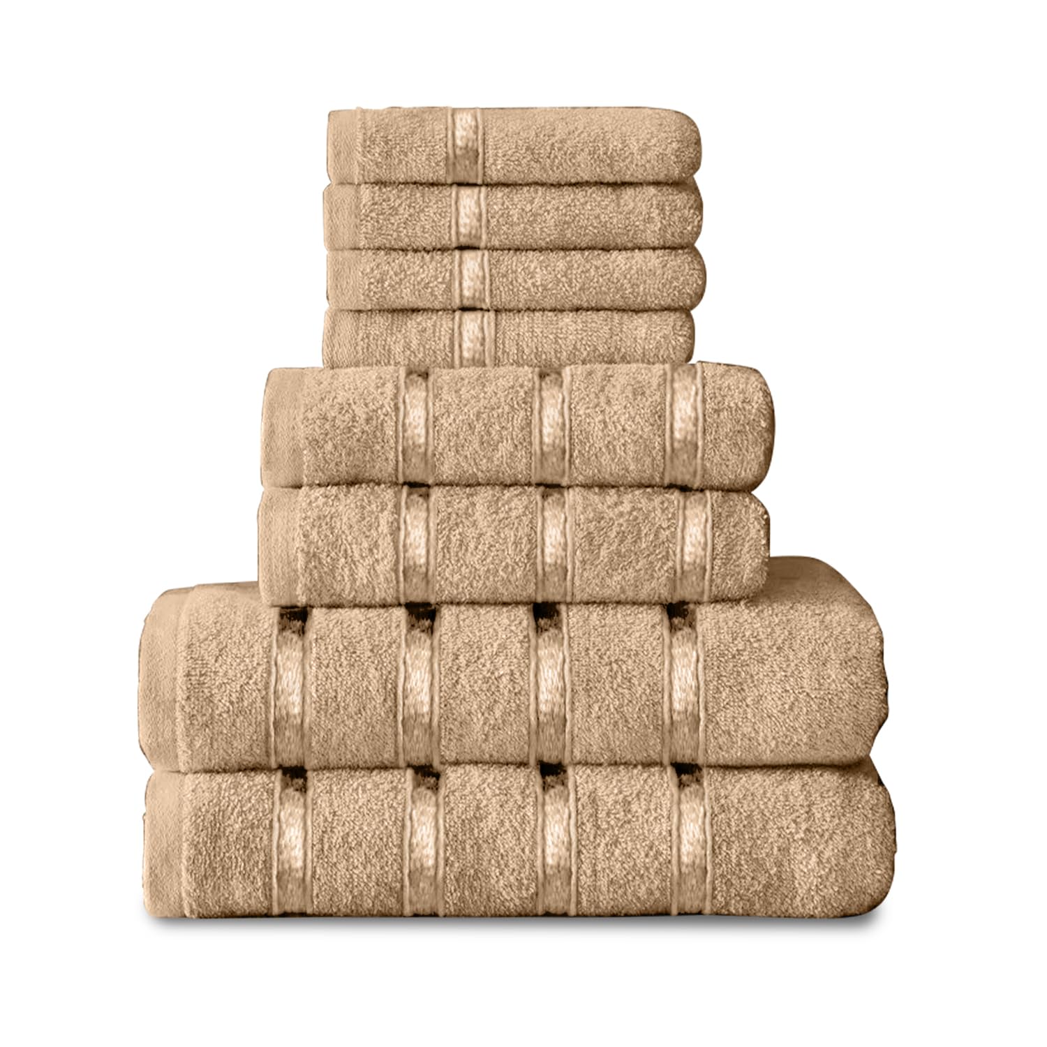 GC GAVENO CAVAILIA 8 Piece Towel Set - 450 GSM Quick Dry Cotton | Natural Color | Includes 4 Face, 2 Hand, 2 Bath Towels 1