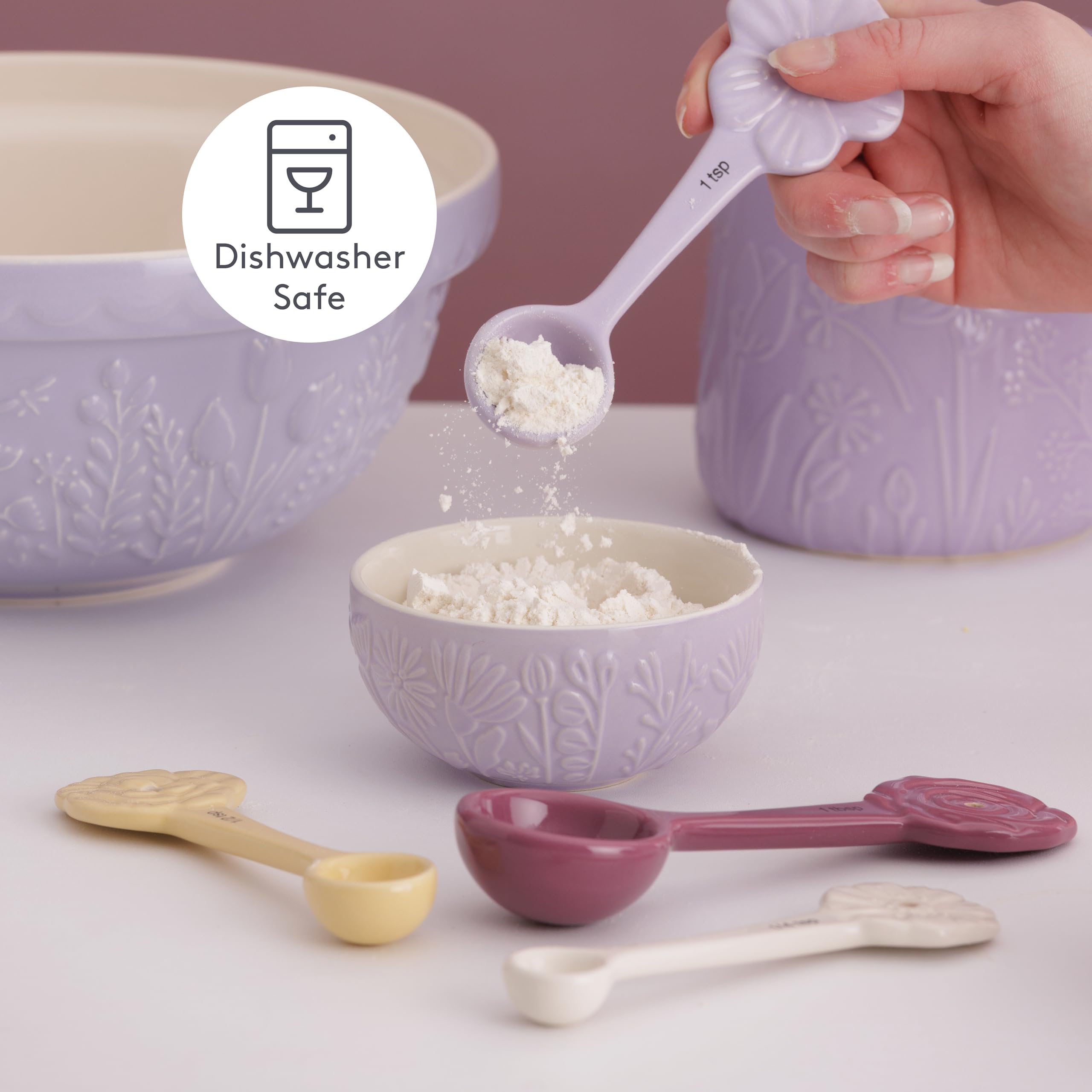 Mason Cash In The Meadow Stoneware Measuring Spoons - Set of 4 | Floral Embossed | Dishwasher Safe 6