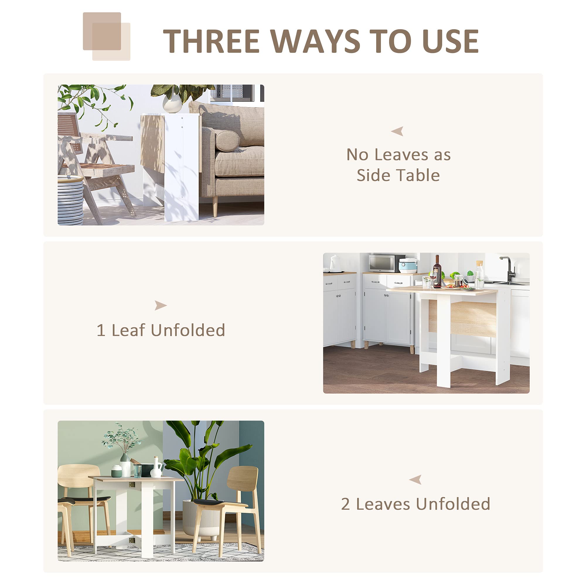 HOMCOM Folding Dining Table - Space-Saving Drop Leaf for 4-6 People | MDF | White 4