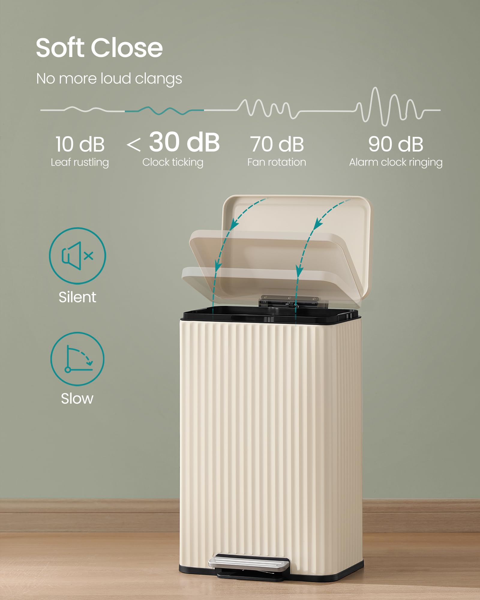 SONGMICS 50 L Kitchen Bin with Pedal | Soft-Close Lid | Cream White Alloy Steel 6