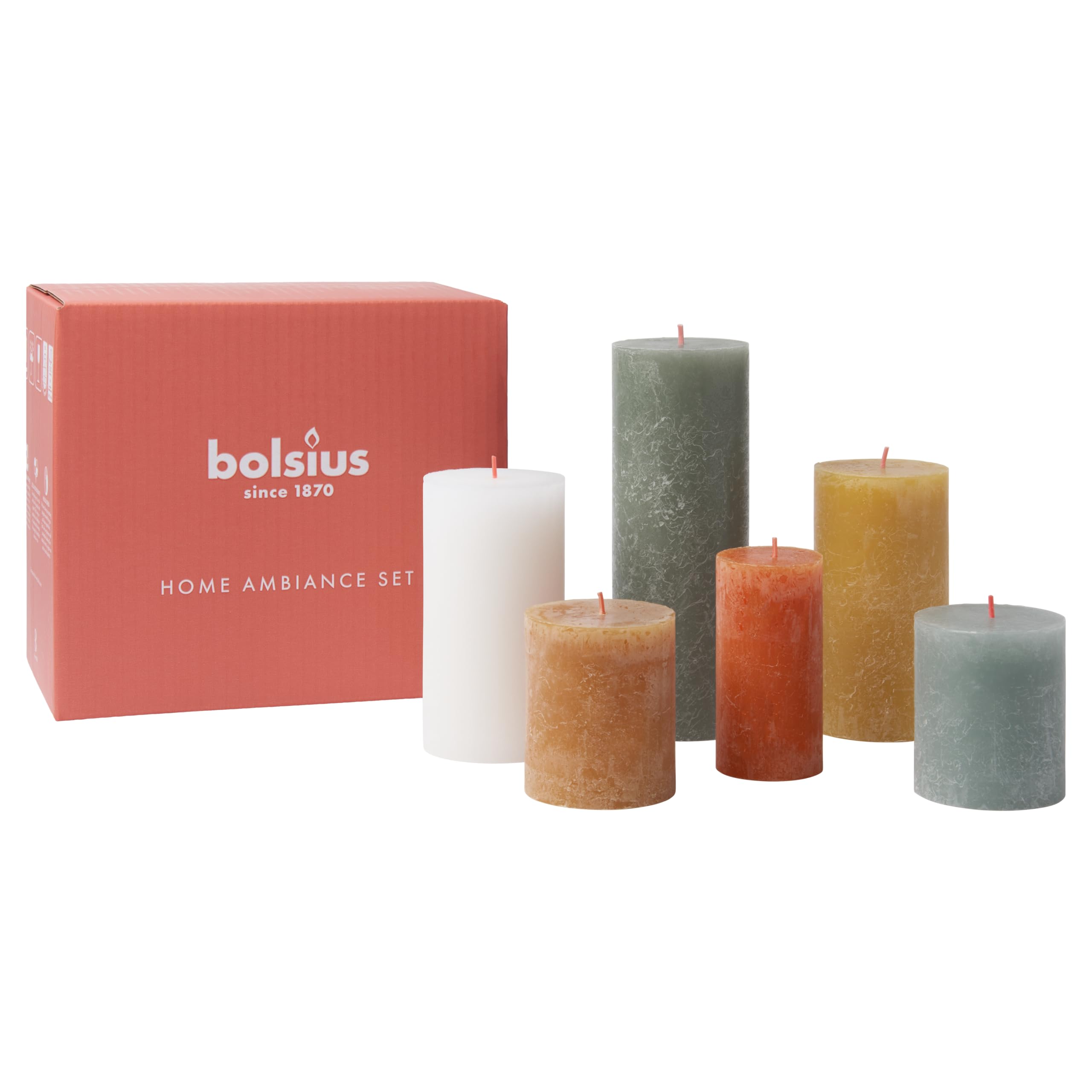 BOLSIUS Rustic Pillar Candles - Gift Set of 6 | Retro Color | Unscented | Long Burning 3