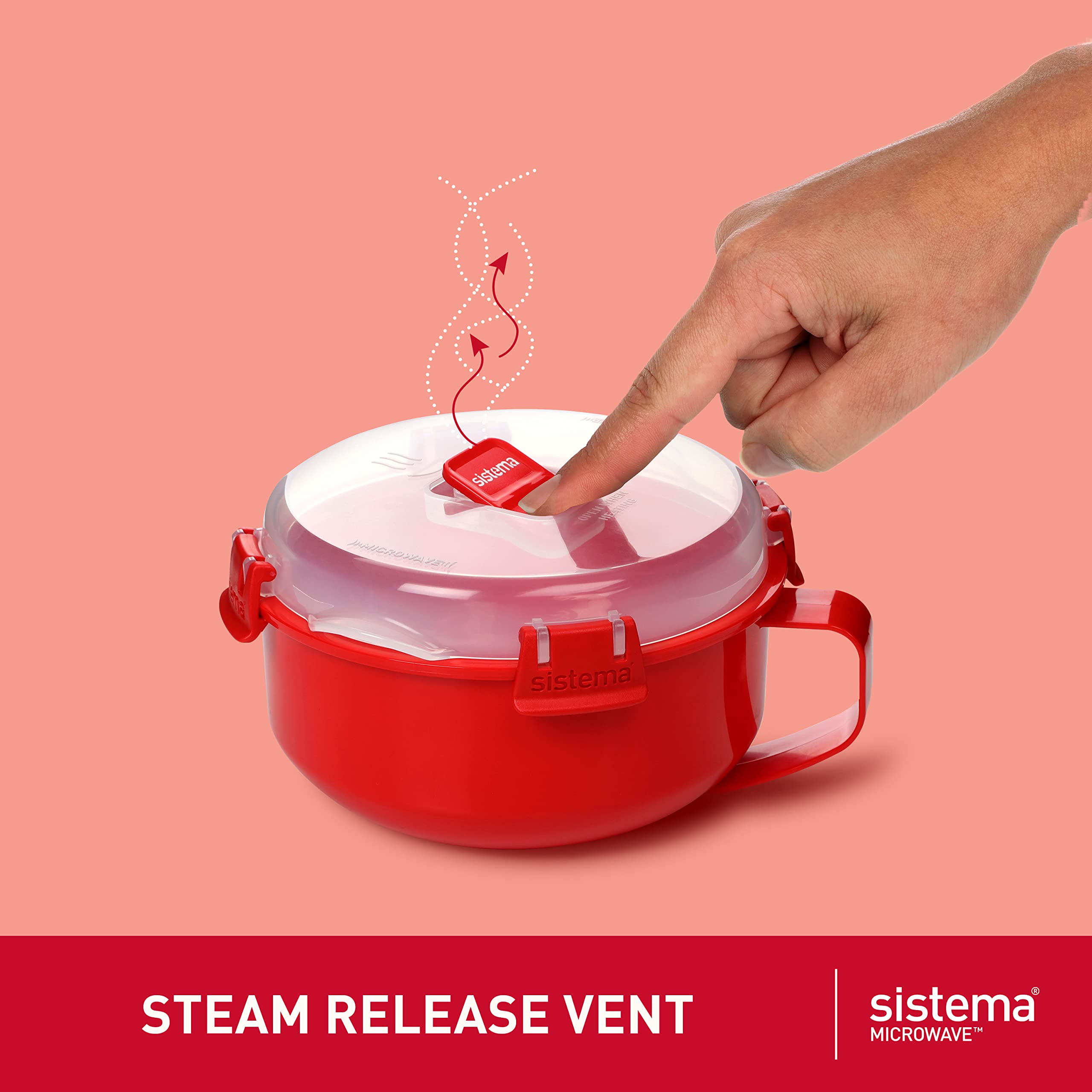 Sistema Microwave Breakfast Bowl - 850 ml Round Container with Steam Vent | BPA-Free Plastic | Red | 1 Count 3
