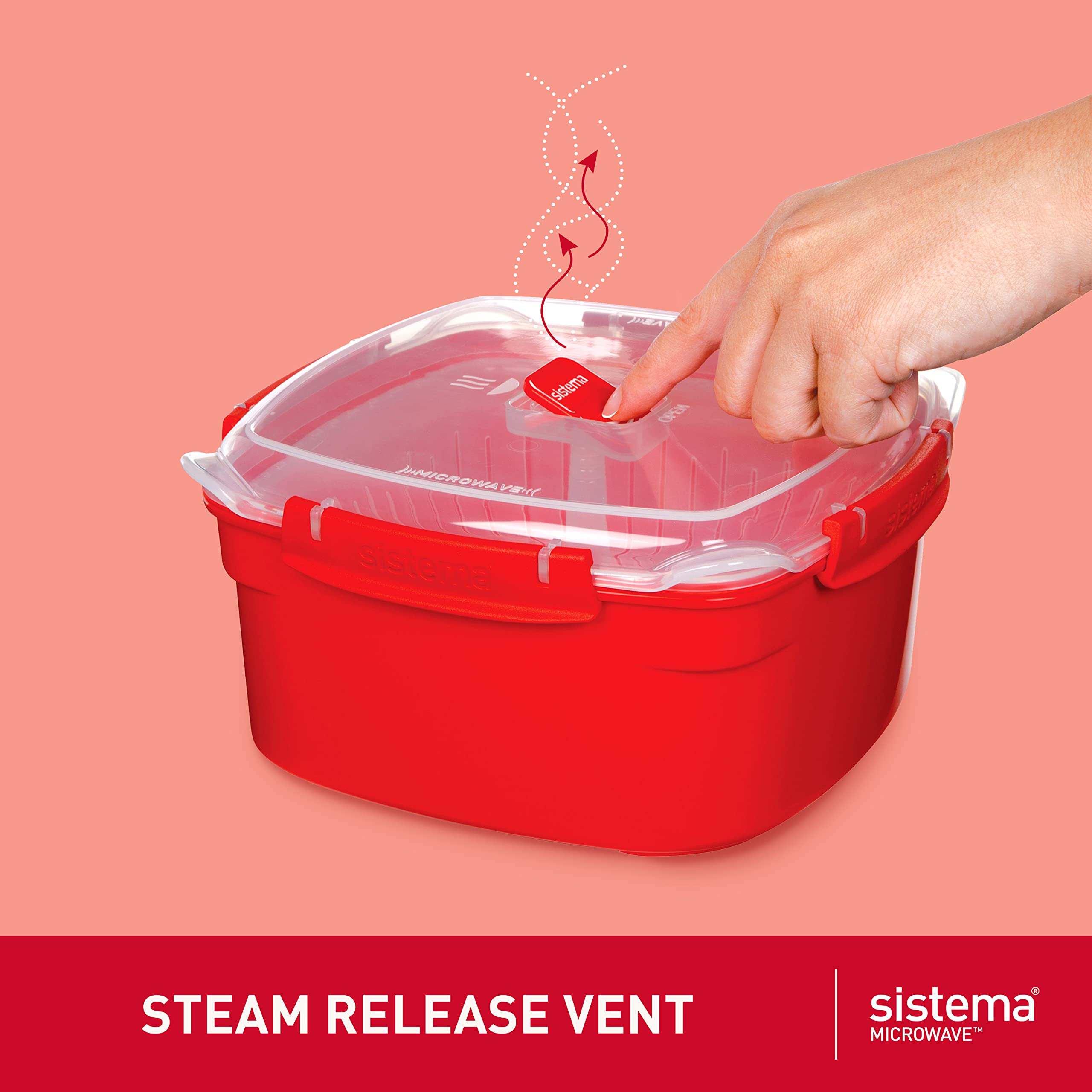 Sistema Microwave Food Steamer with Removable Basket | 3.2 L Capacity | Red/Clear