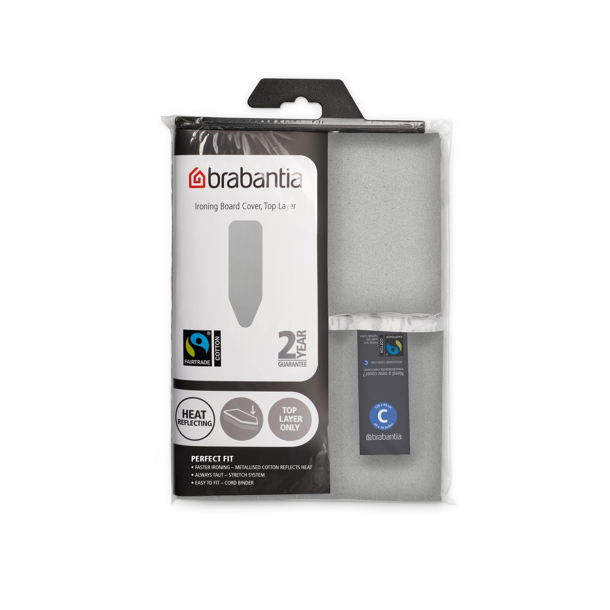 Brabantia Ironing Board Cover - C Board, Metallised Cotton, 2mm Foam, Heat-Resistant | 124x45 cm 2