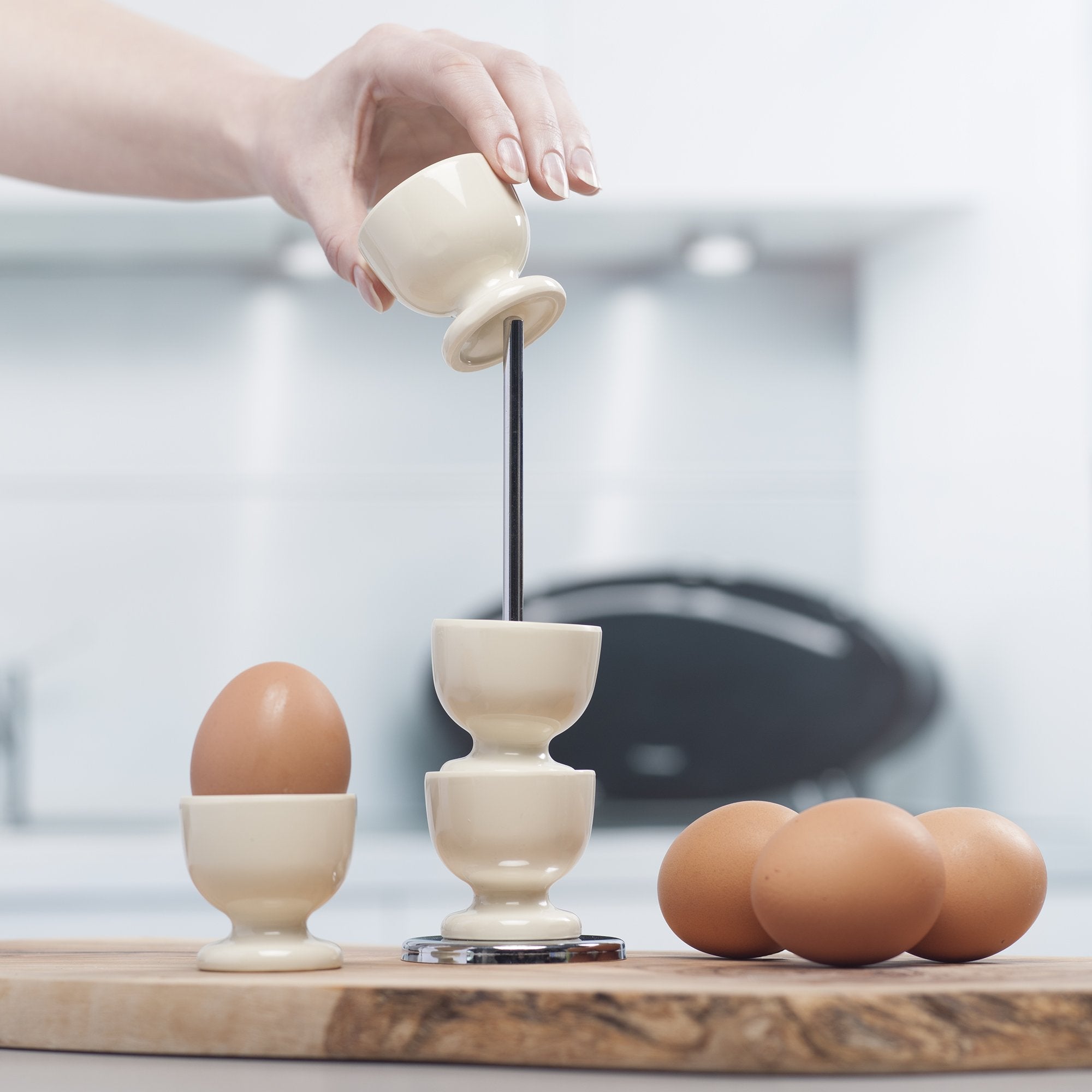 Zeal Stack and Store Egg Cups/Holders - Set of 4 with Chrome Stand, Melamine, Cream (G277C) 3