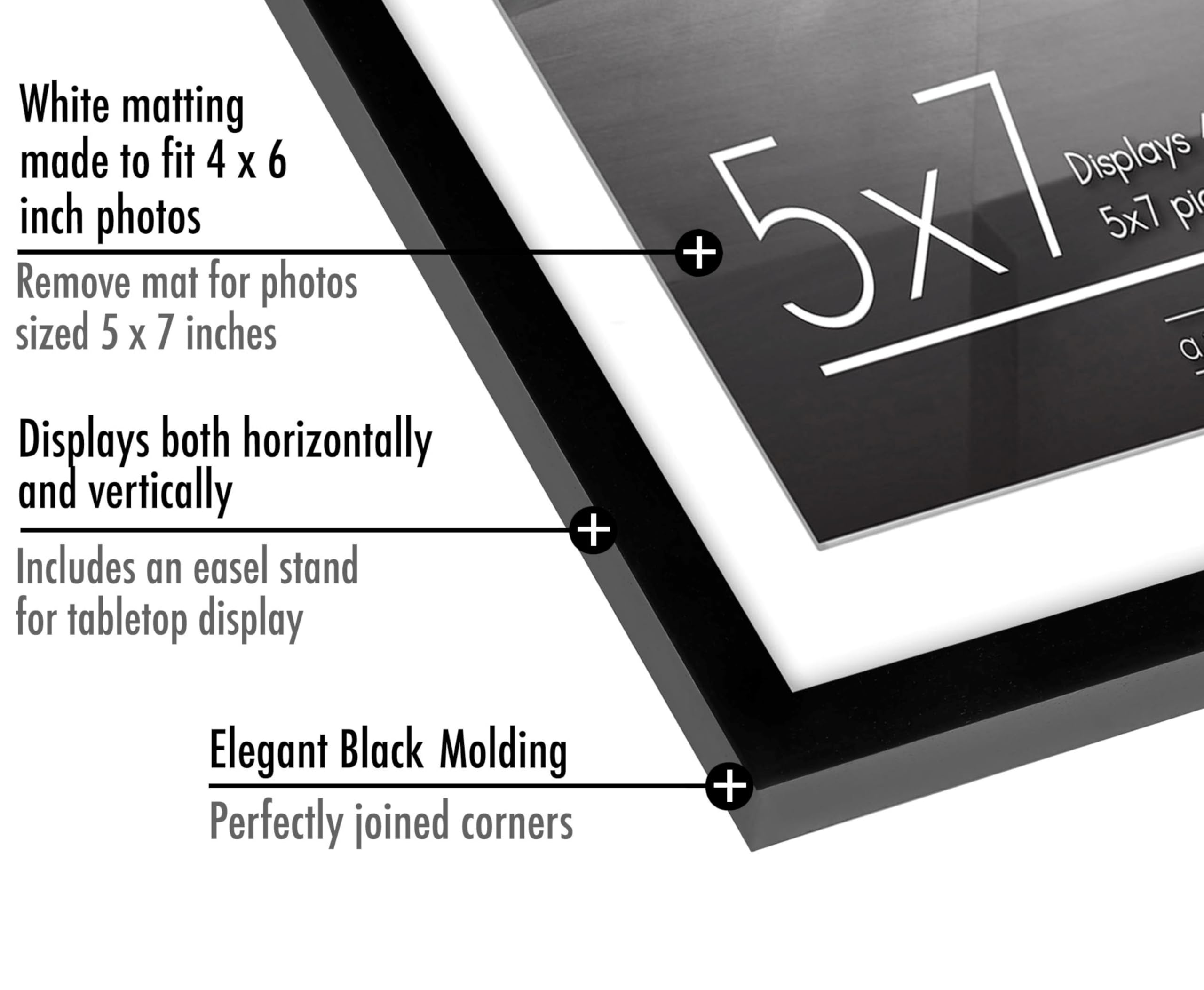 Americanflat Set of 2 Black 5x7 Photo Frames - Thin Border Wall & Tabletop Display 5