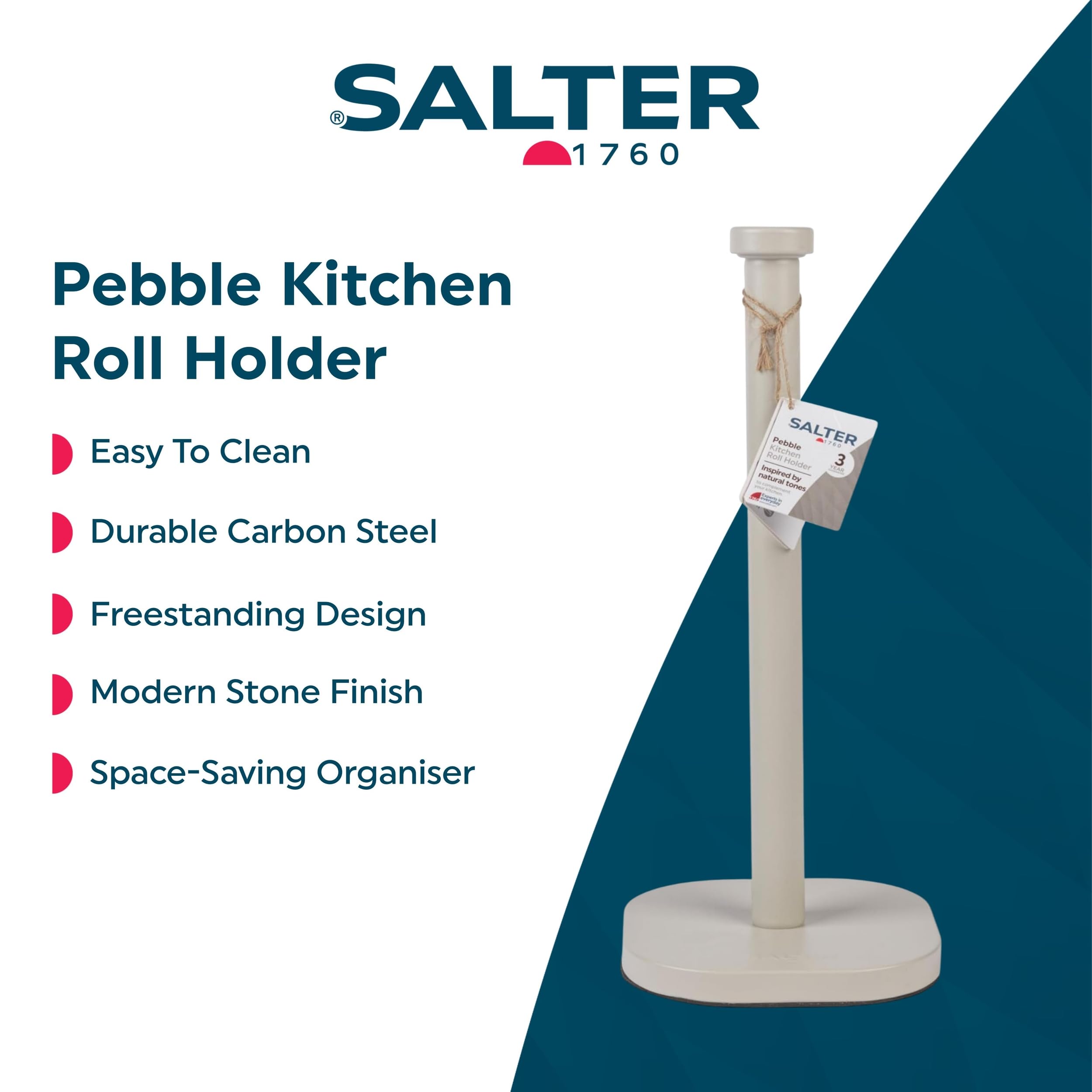 Salter Pebble Freestanding Paper Towel Holder - Carbon Steel | Beige | 15 x 34cm Footprint 2