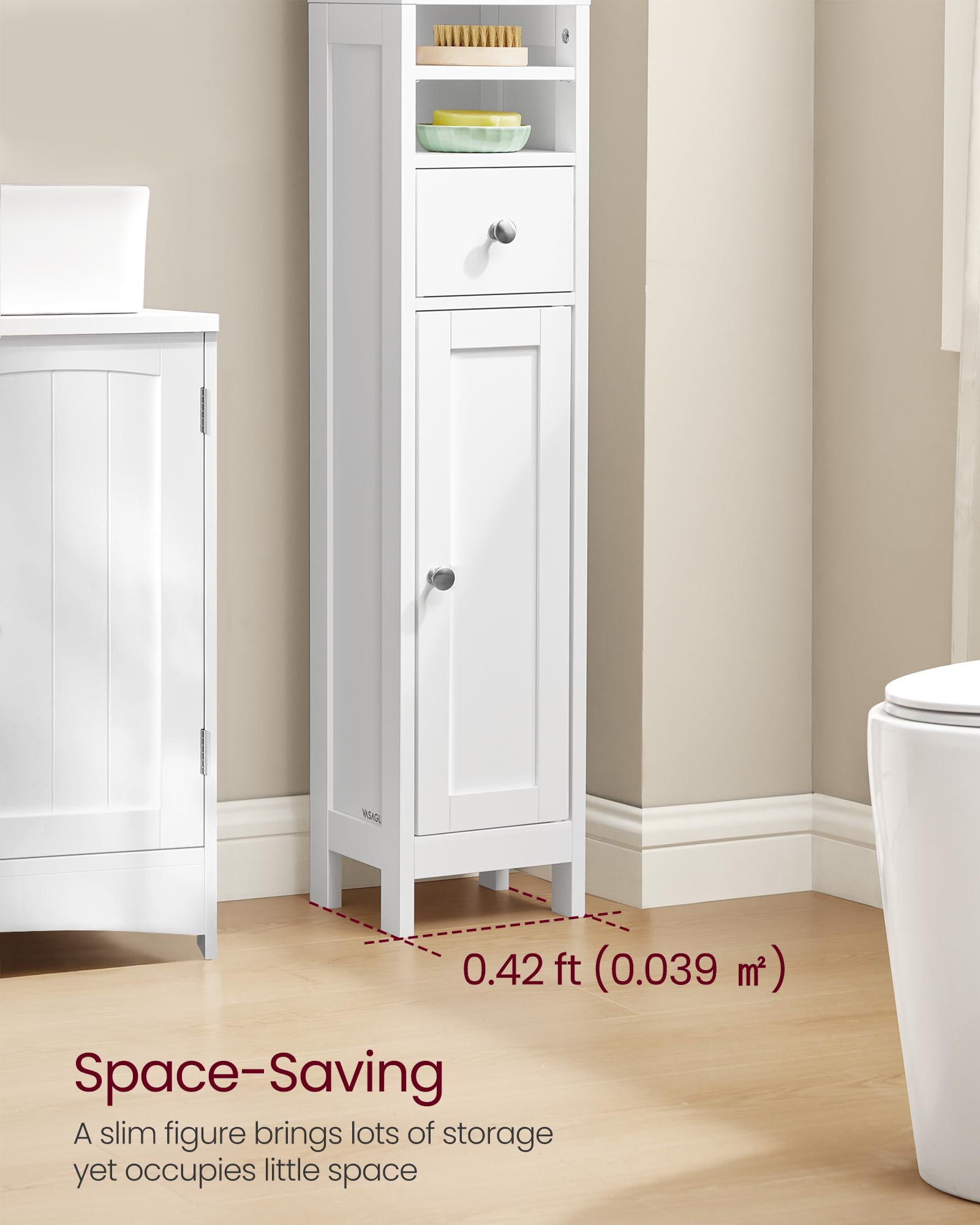 VASAGLE Tall Bathroom Cabinet - Slim Freestanding Storage | Cloud White | 180cm H 4