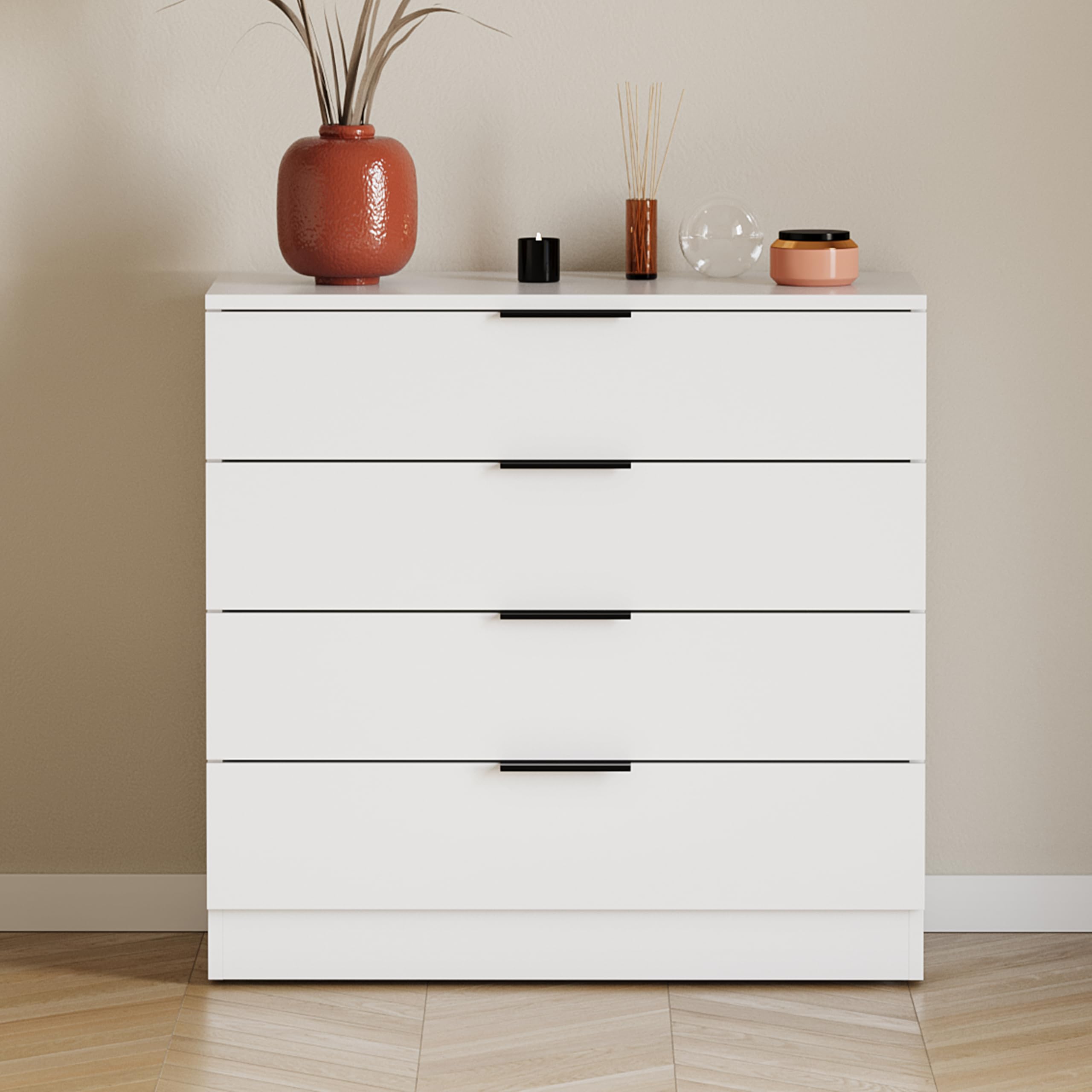 Vida Designs Trega 4 Drawer Chest of Drawers - White | 74H x 66W x 36D cm | Engineered Wood 3