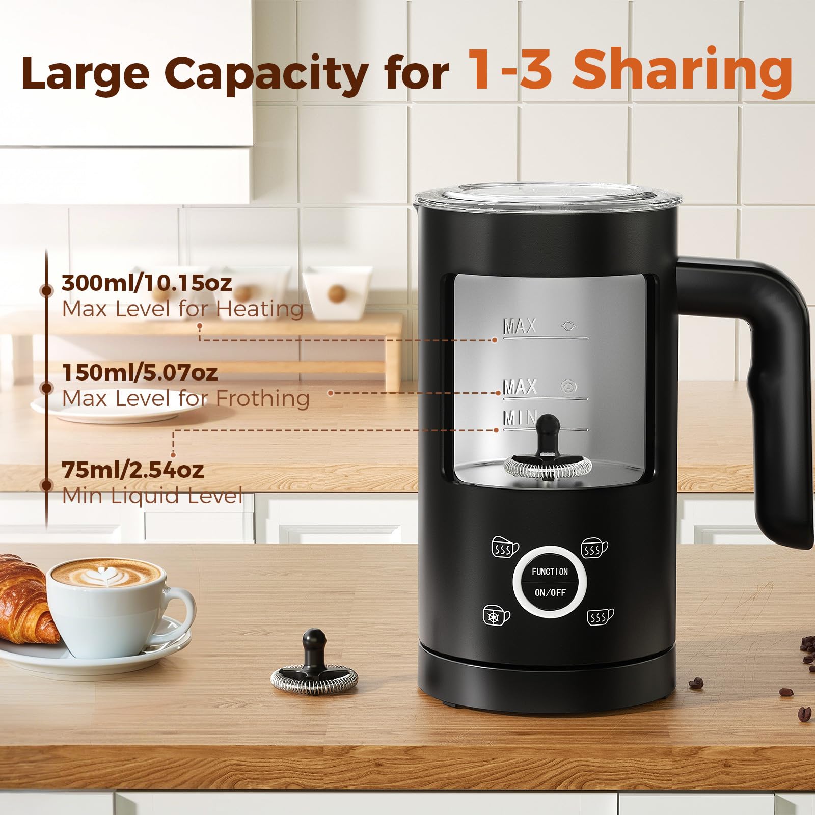 YASHE Electric Milk Frother - 4-in-1 Automatic Frother & Steamer | 10oz Capacity