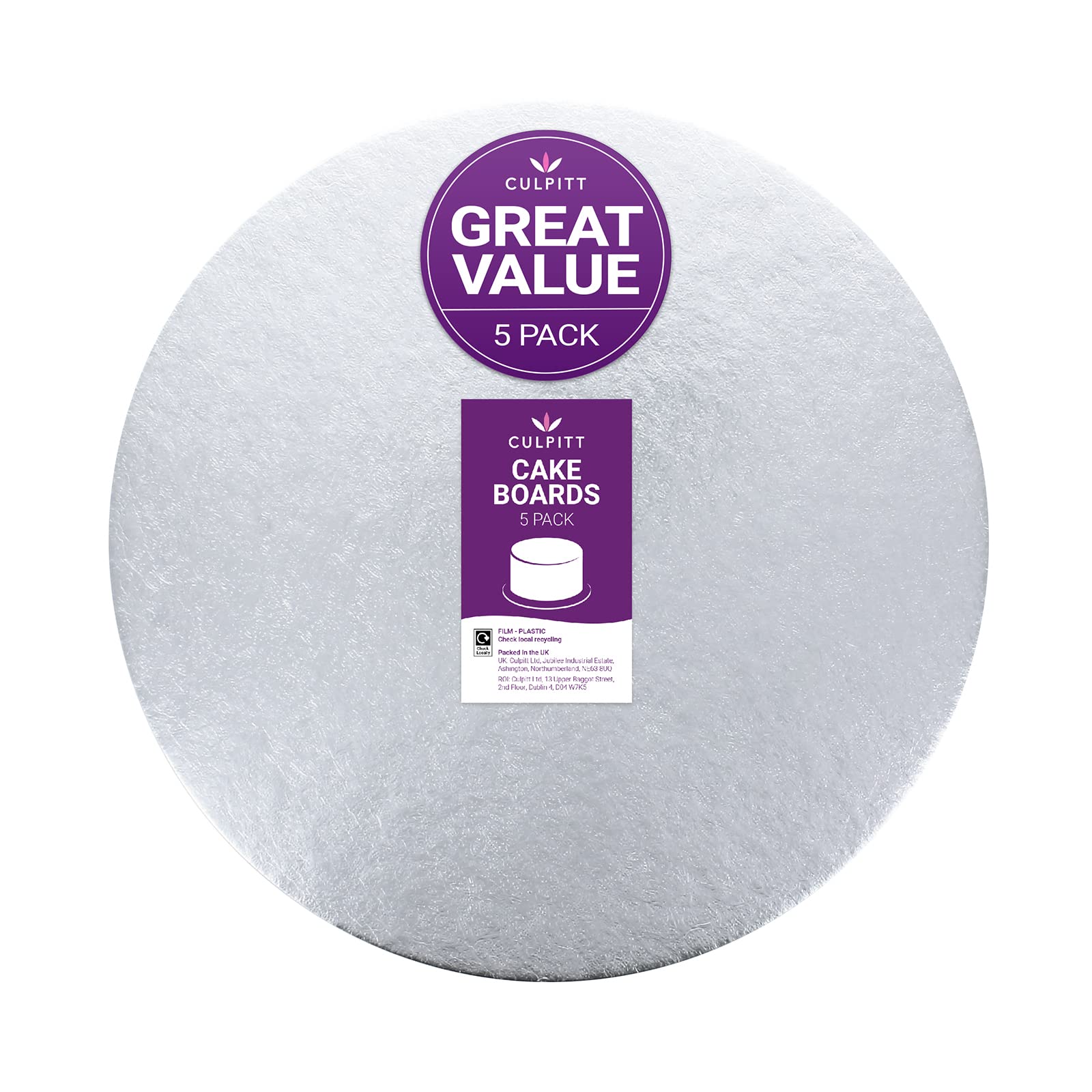 Culpitt Round Cake Cards - 5 Pack Silver Finish, 12 Inch Diameter, 1.8mm Thick | Made in UK 1