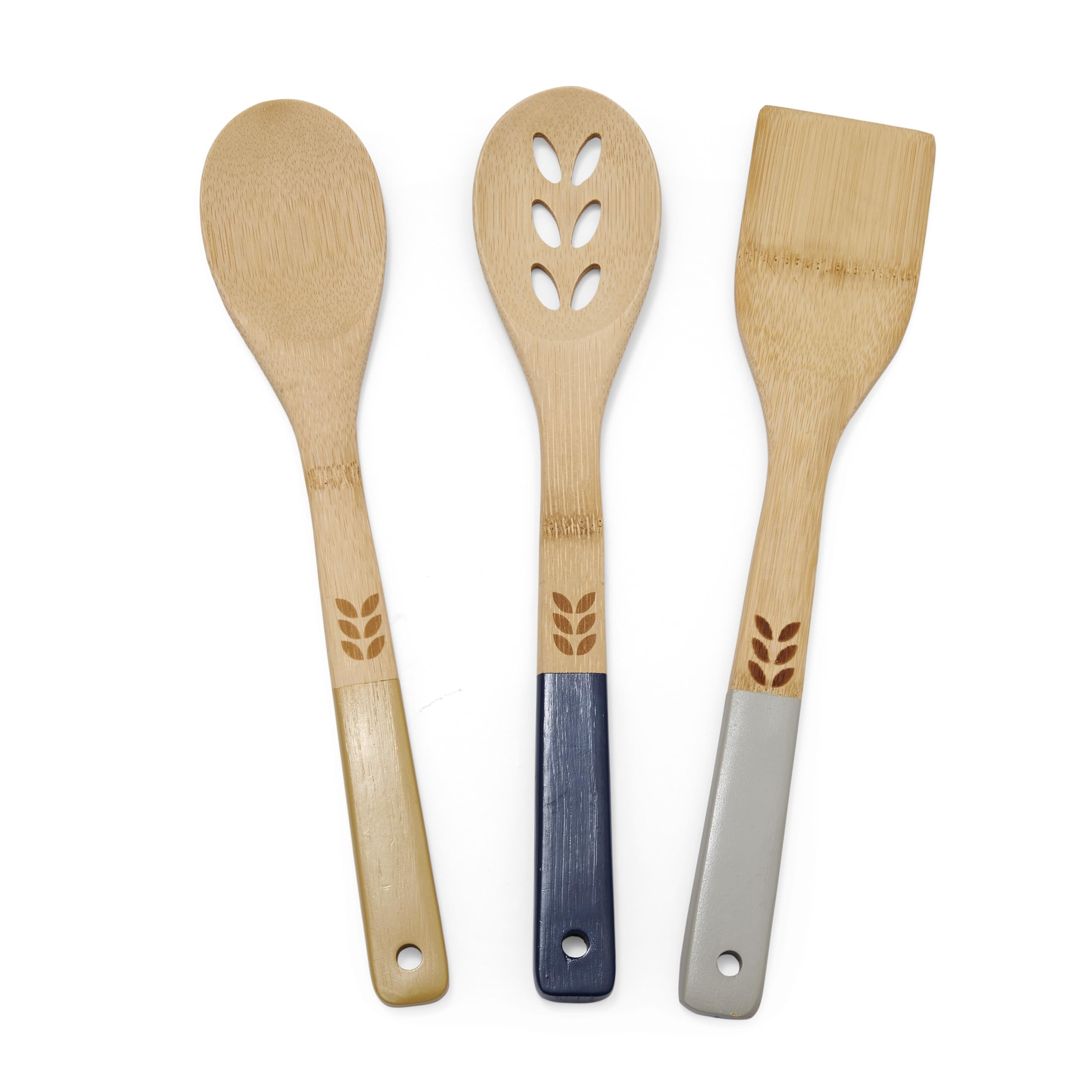 Cooksmart Bauhaus Geo Bamboo Wooden Spoon Set of 3 | Eco-Friendly & Safe for Non-Stick Cookware