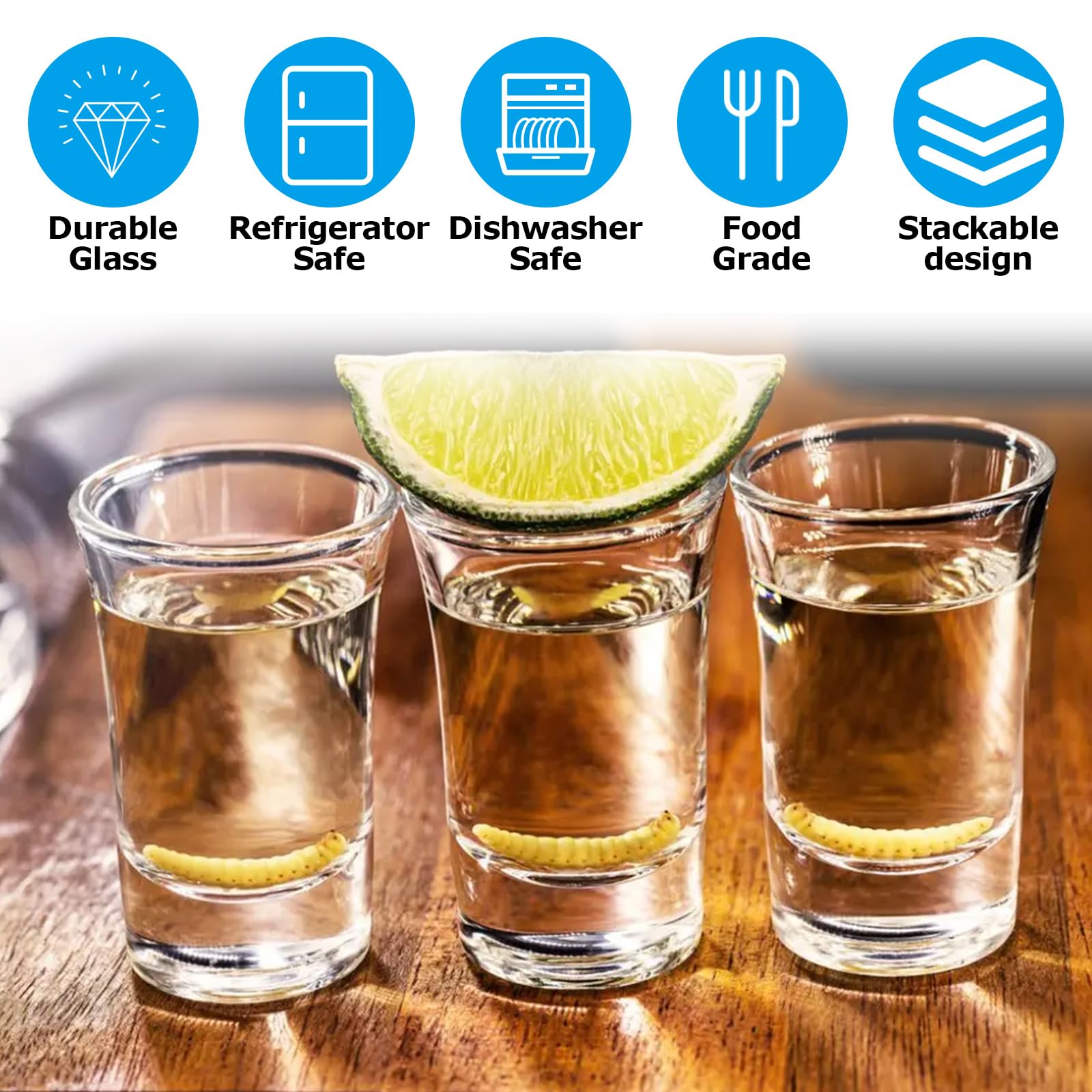 ASelected Stackable Shot Glasses Set of 6 - 30ml Heavy Base Reusable | Dishwasher Safe 3