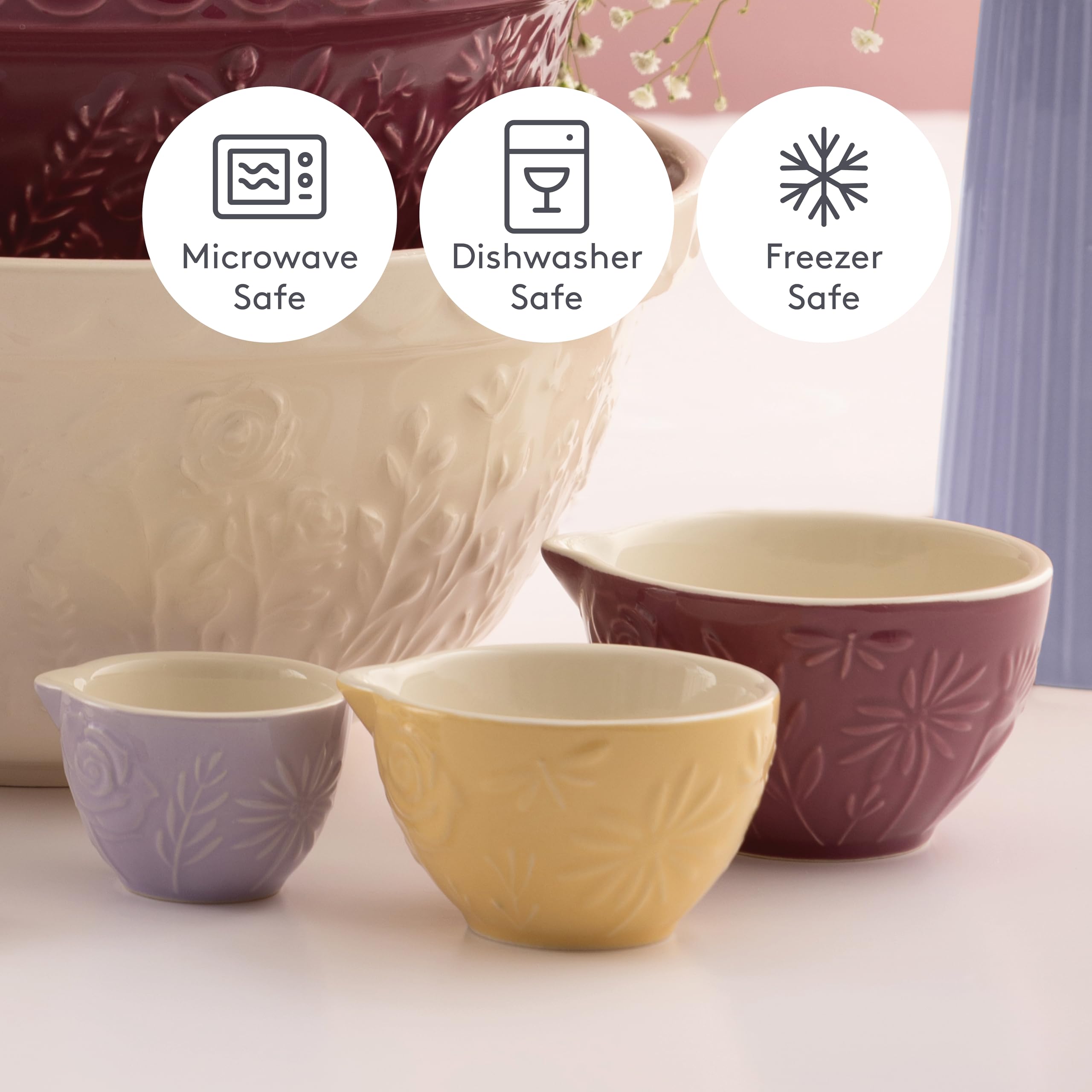 Mason Cash In The Meadow Measuring Cups - Set of 3 | Floral Embossed Stoneware Nesting Cups 6