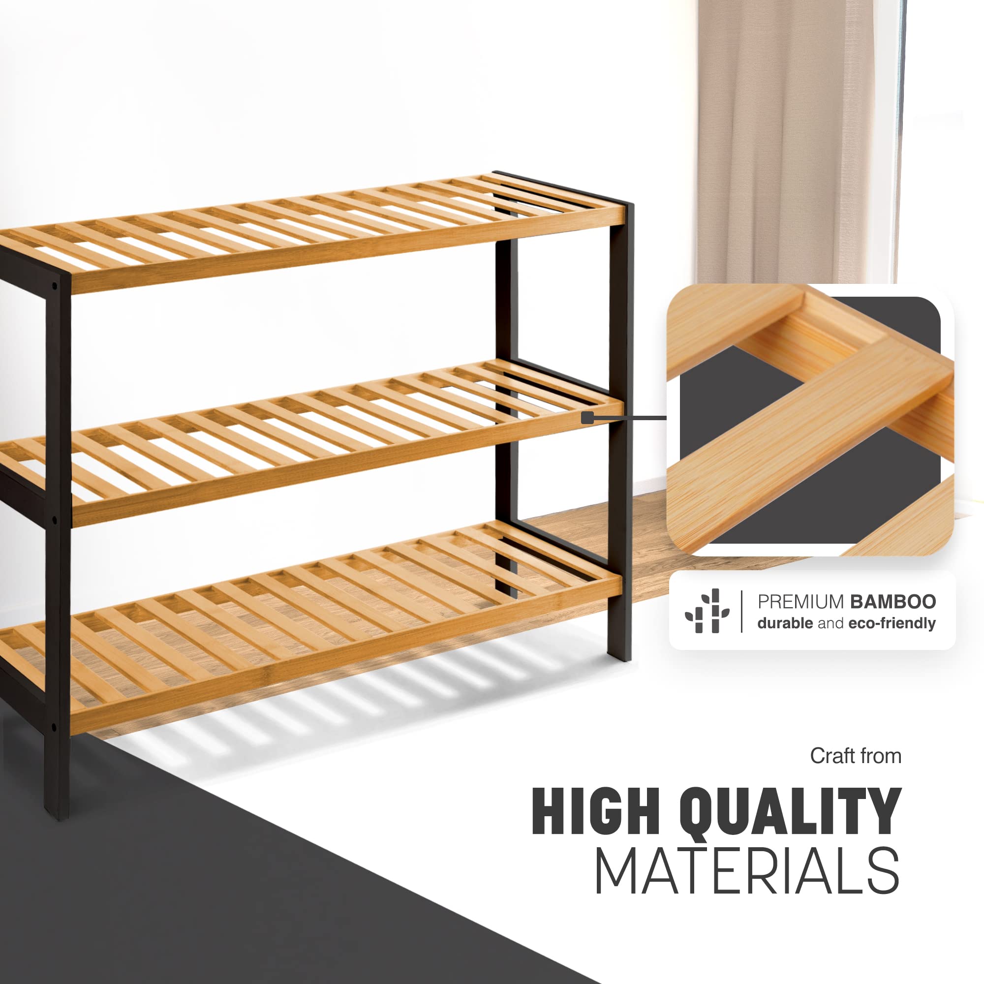 KEPLIN 3-Tier Bamboo Shoe Rack - Space-Saving Storage | Moisture-Resistant | Easy Assembly 4